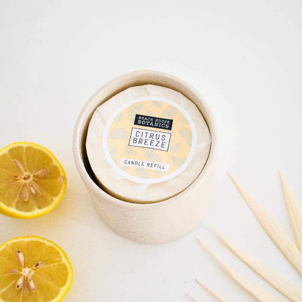 Lino print Botanical Candle Pot with Refill-Clotted Cream - Image 3