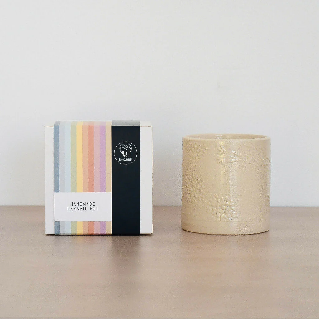 Lino print Botanical Candle Pot with Refill-Clotted Cream - Image 5