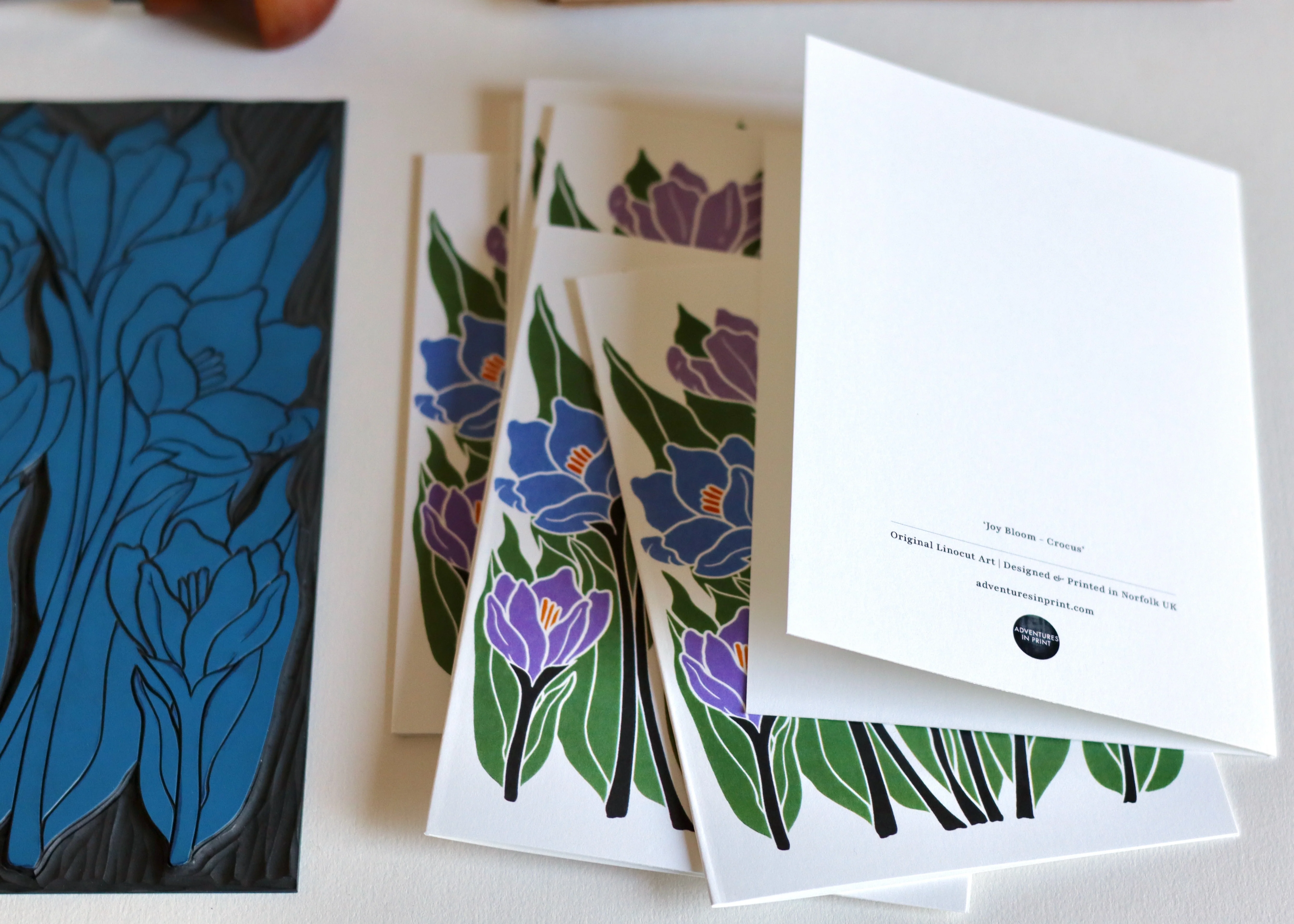 Linocut Joy Bloom Crocus Flowers Cards | Set of 8 Notecards & Envelopes - Image 5