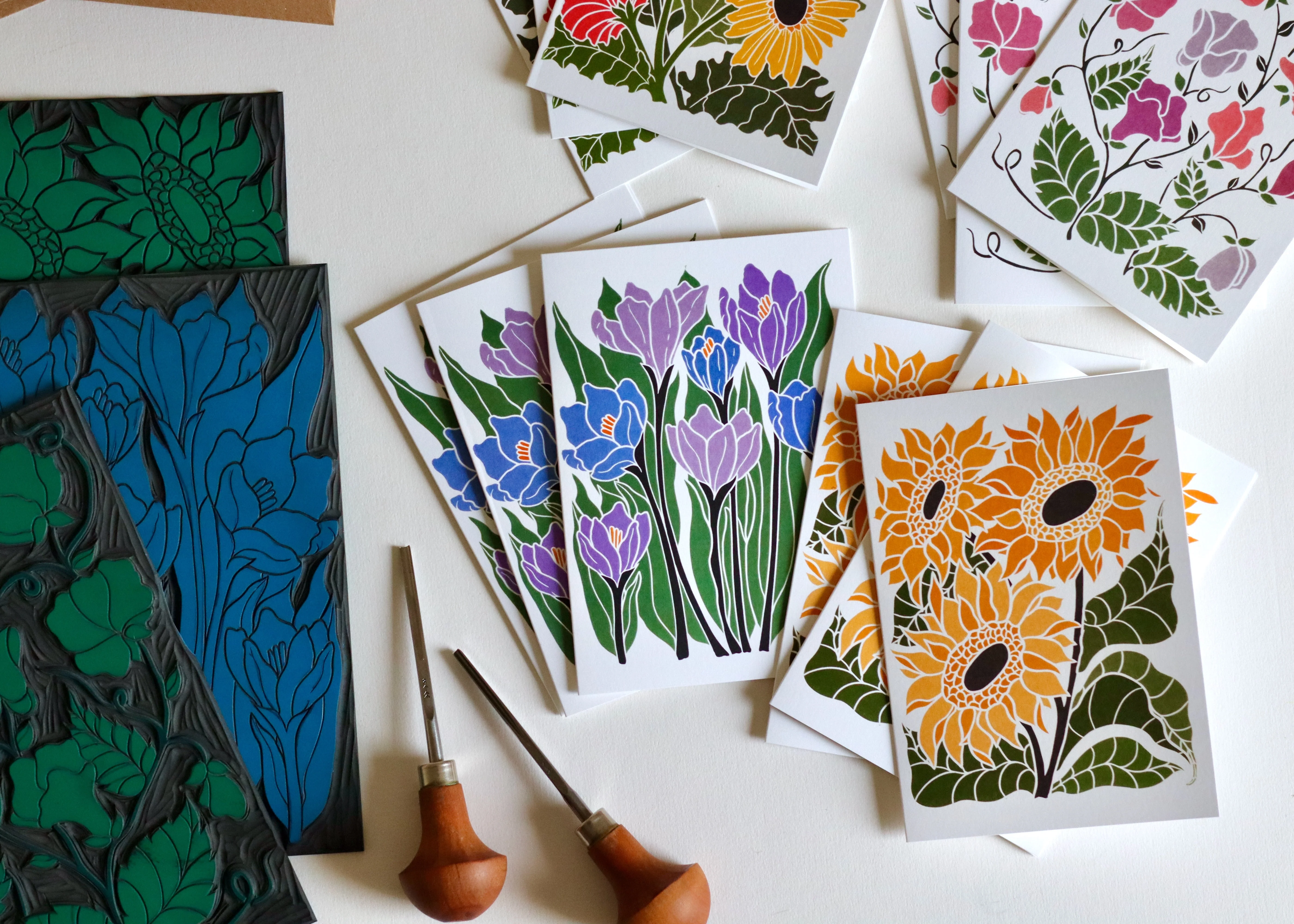 Linocut Joy Bloom Flower Notecards | Set of 12 Notecards & Envelopes - Image 10
