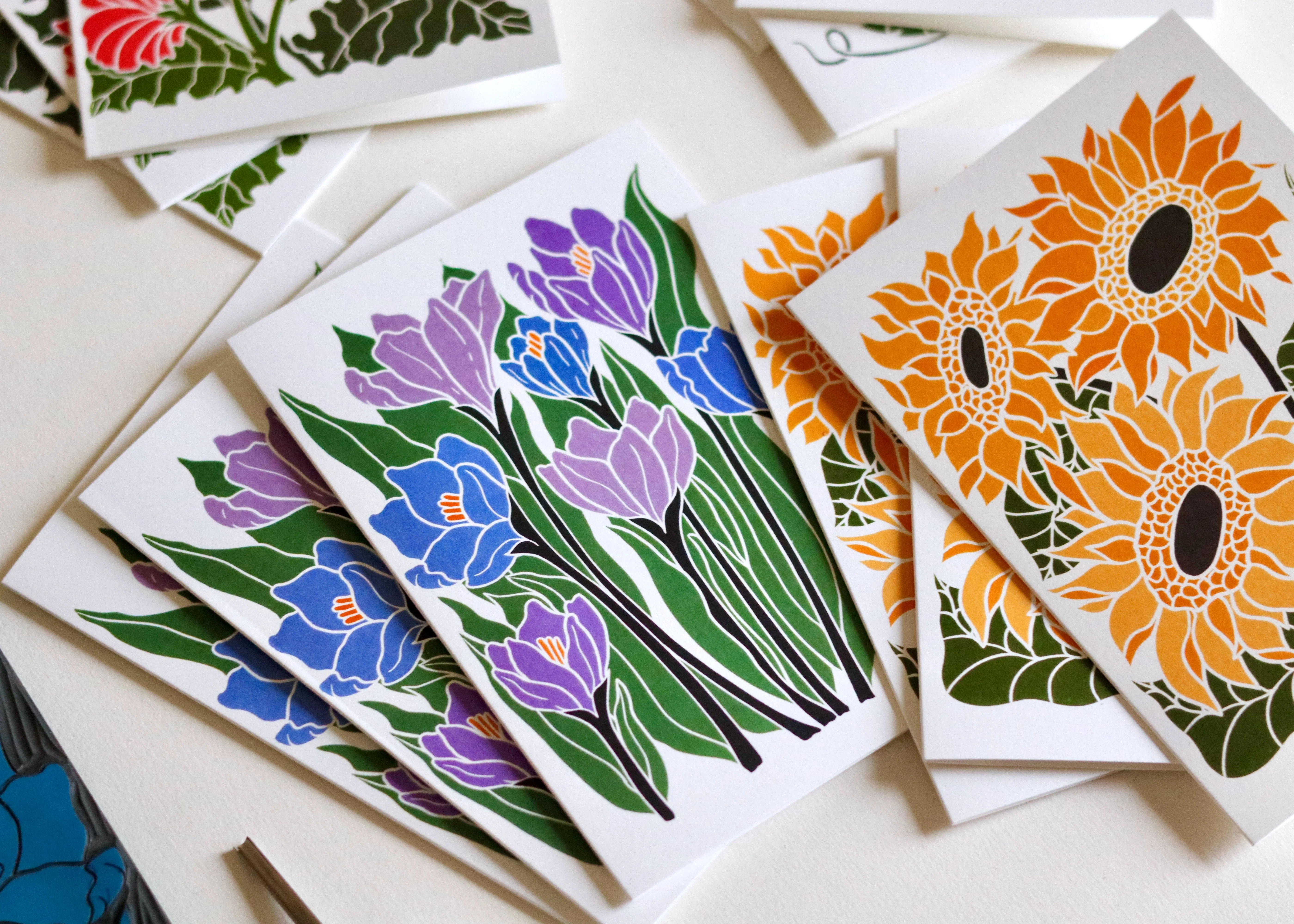 Linocut Joy Bloom Flower Notecards | Set of 12 Notecards & Envelopes - Image 3