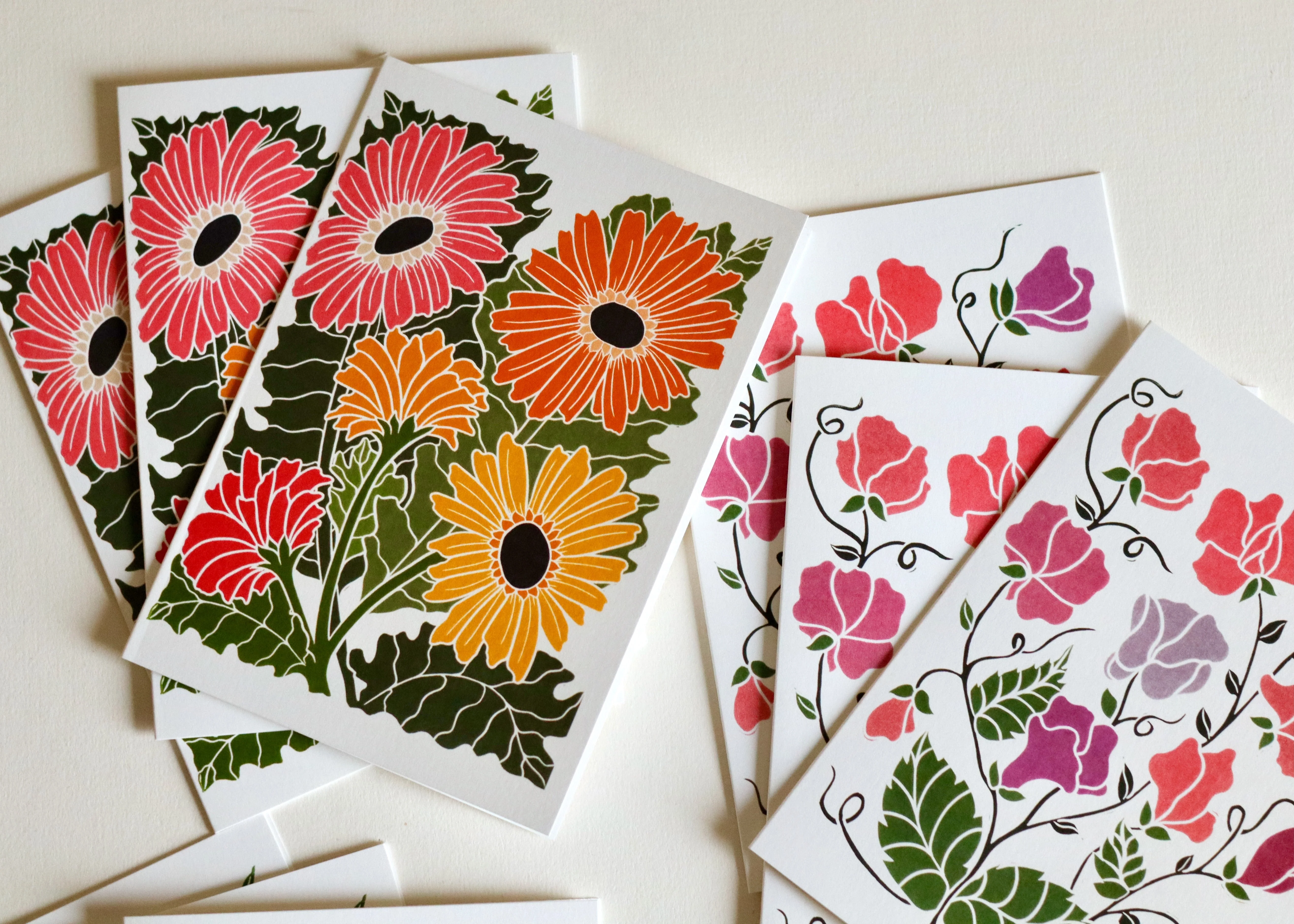 Linocut Joy Bloom Flower Notecards | Set of 12 Notecards & Envelopes - Image 4