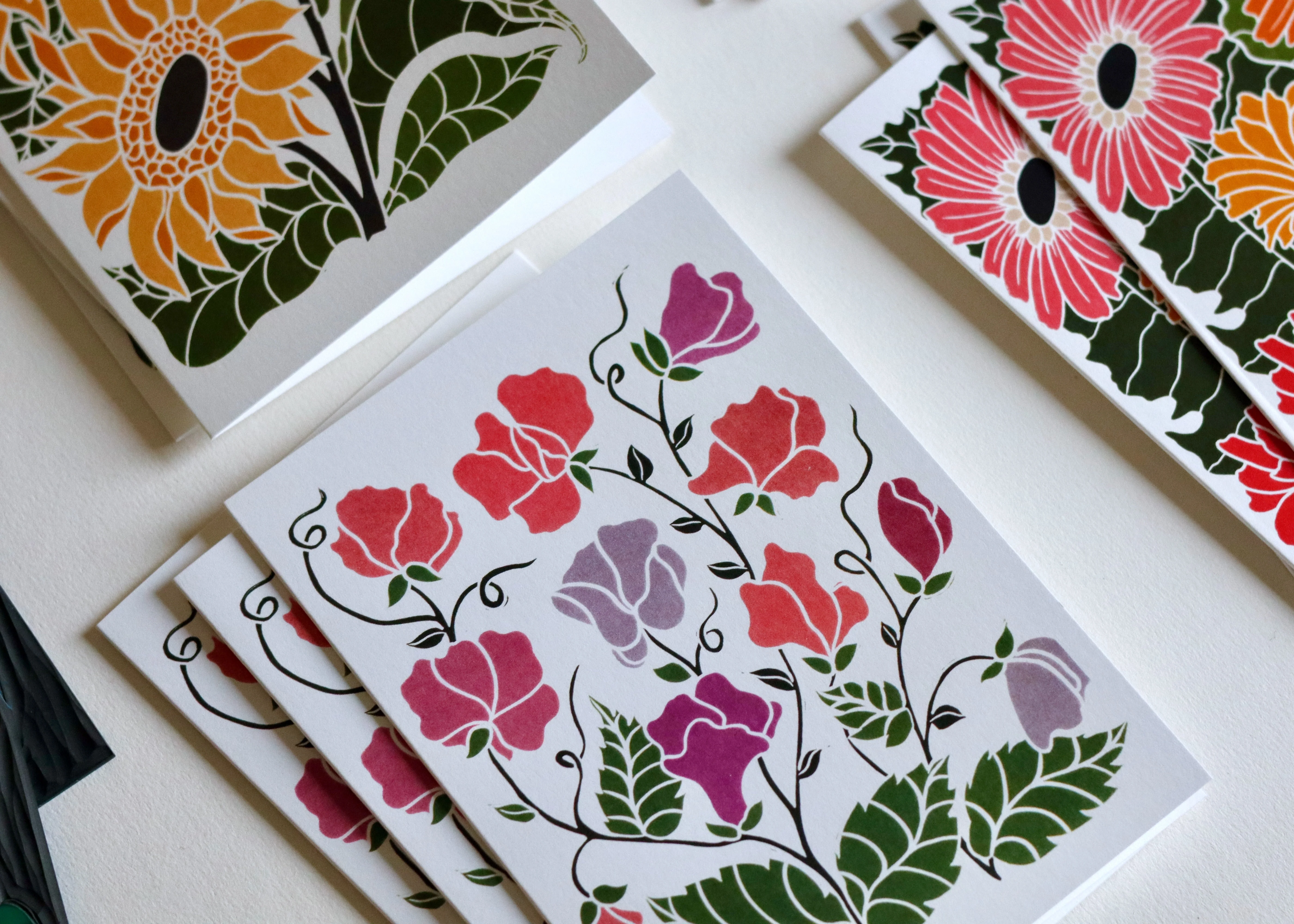 Linocut Joy Bloom Flower Notecards | Set of 12 Notecards & Envelopes - Image 5