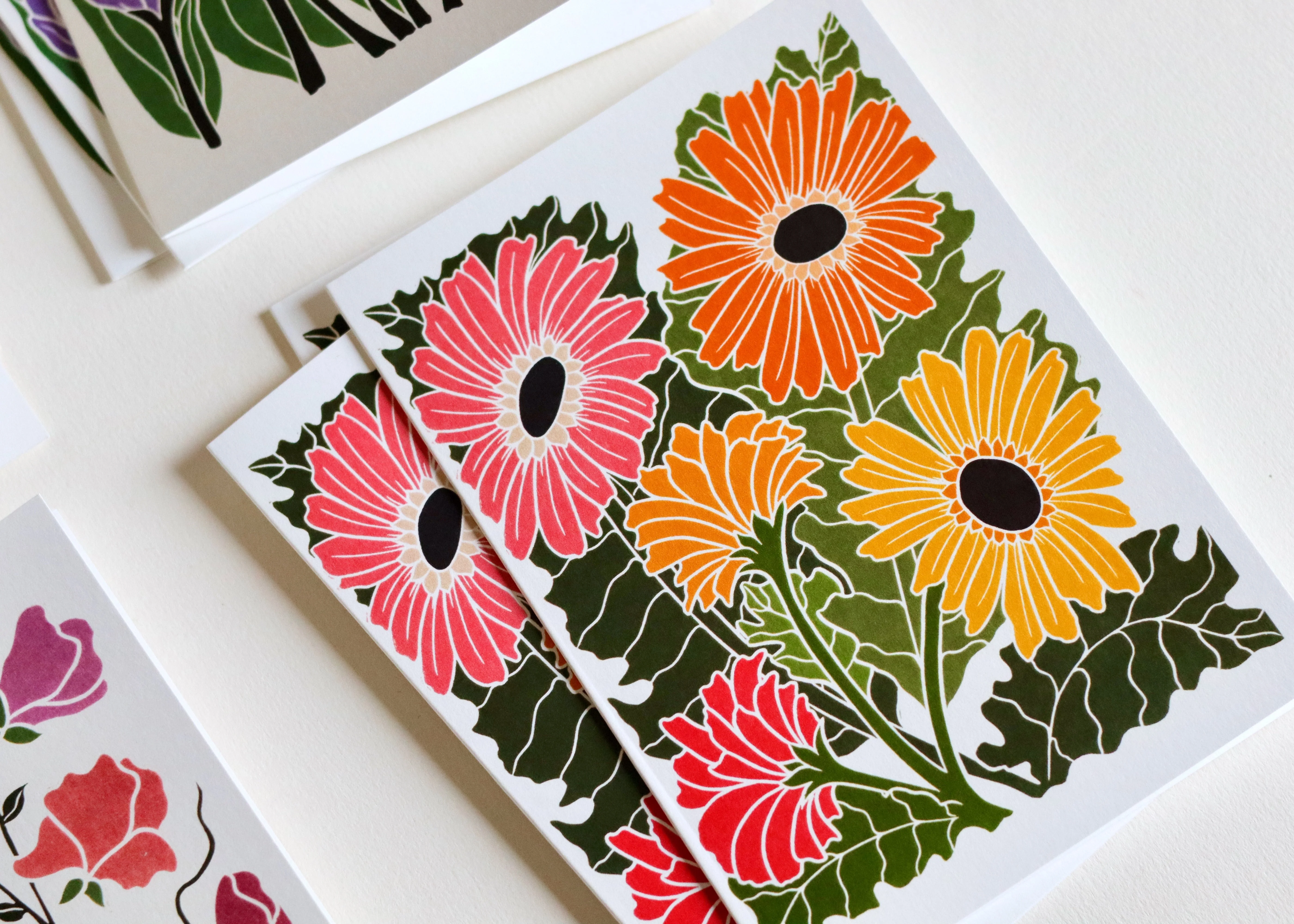 Linocut Joy Bloom Flower Notecards | Set of 12 Notecards & Envelopes - Image 6