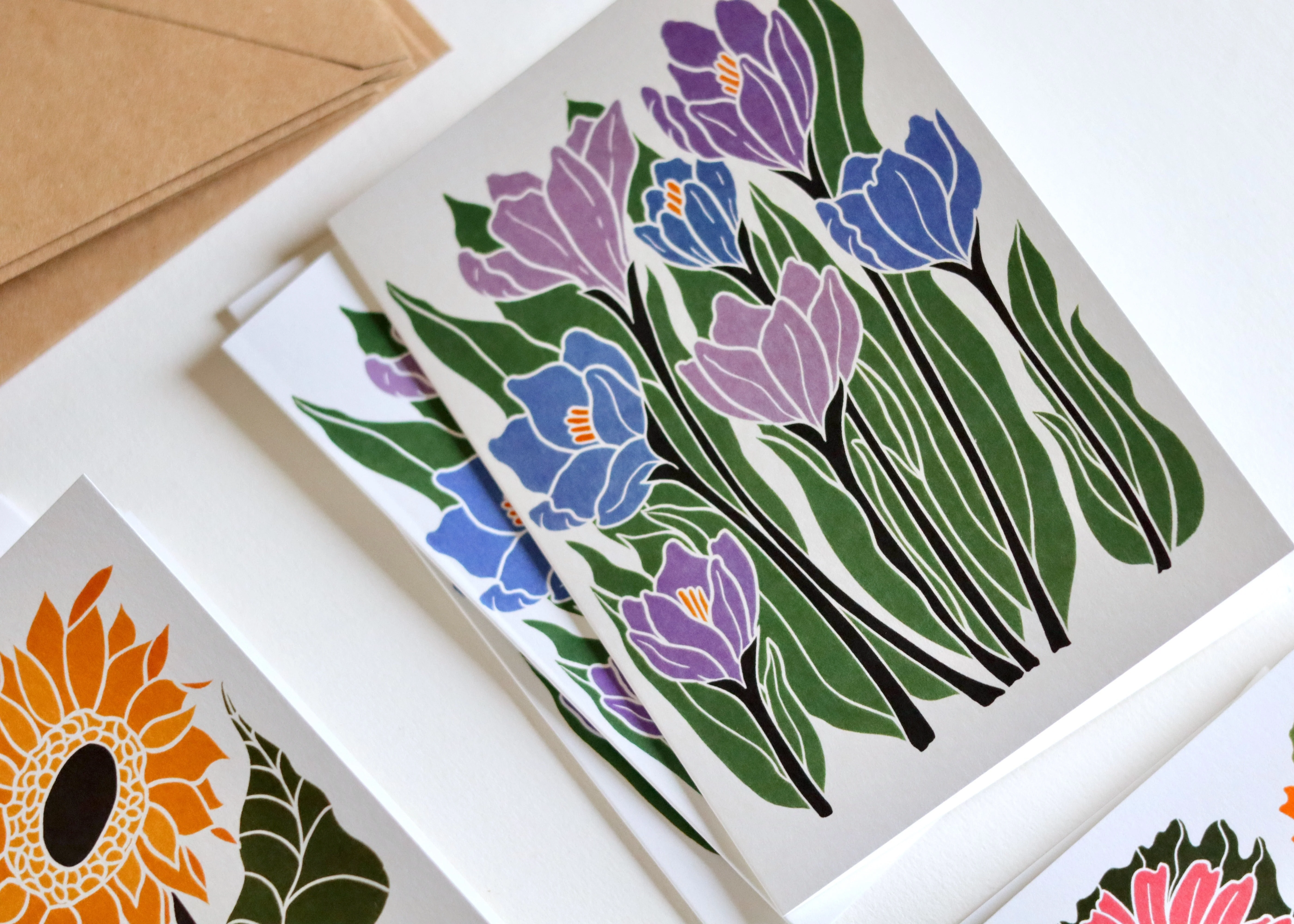 Linocut Joy Bloom Flower Notecards | Set of 12 Notecards & Envelopes - Image 7