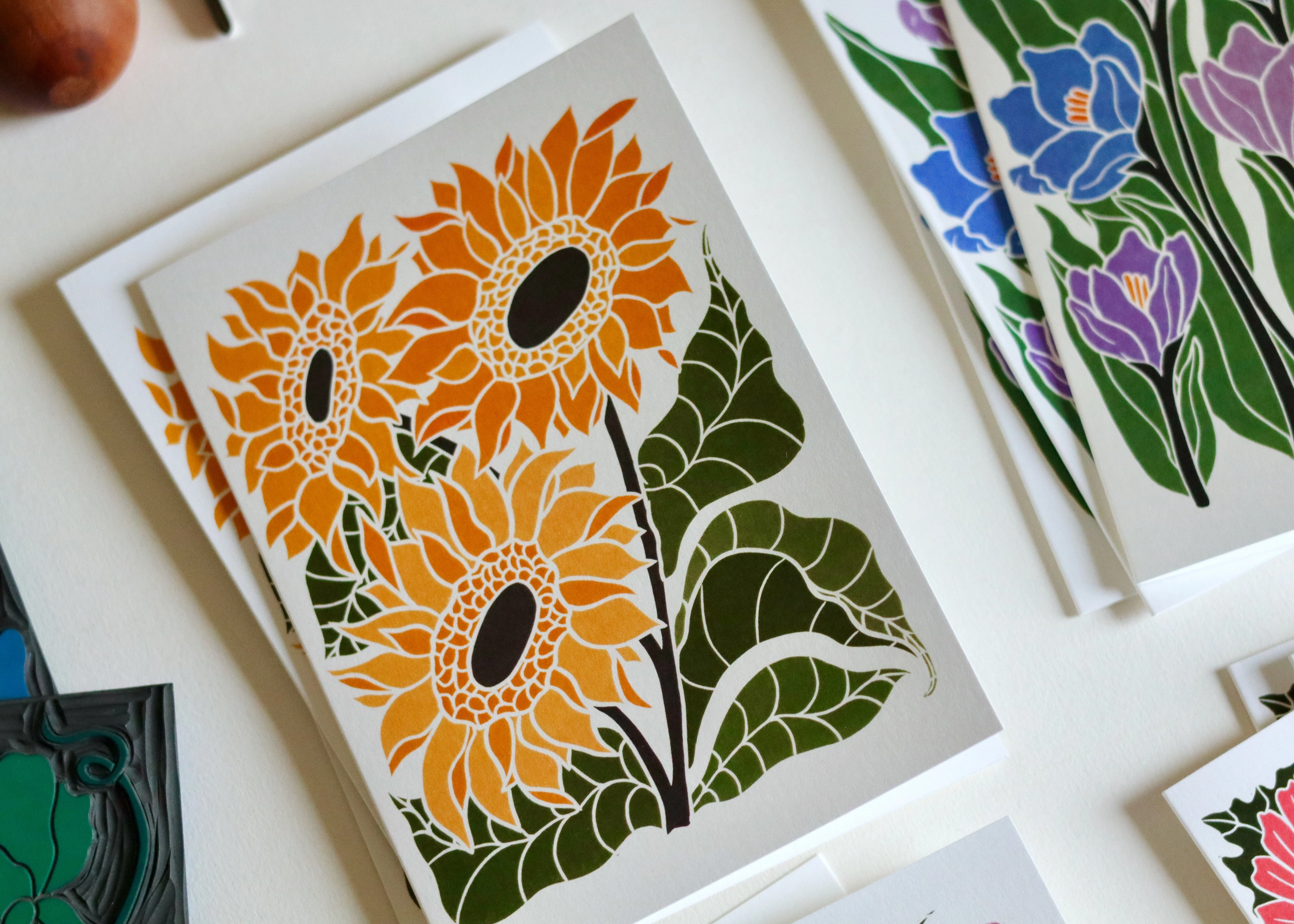 Linocut Joy Bloom Flower Notecards | Set of 12 Notecards & Envelopes - Image 8