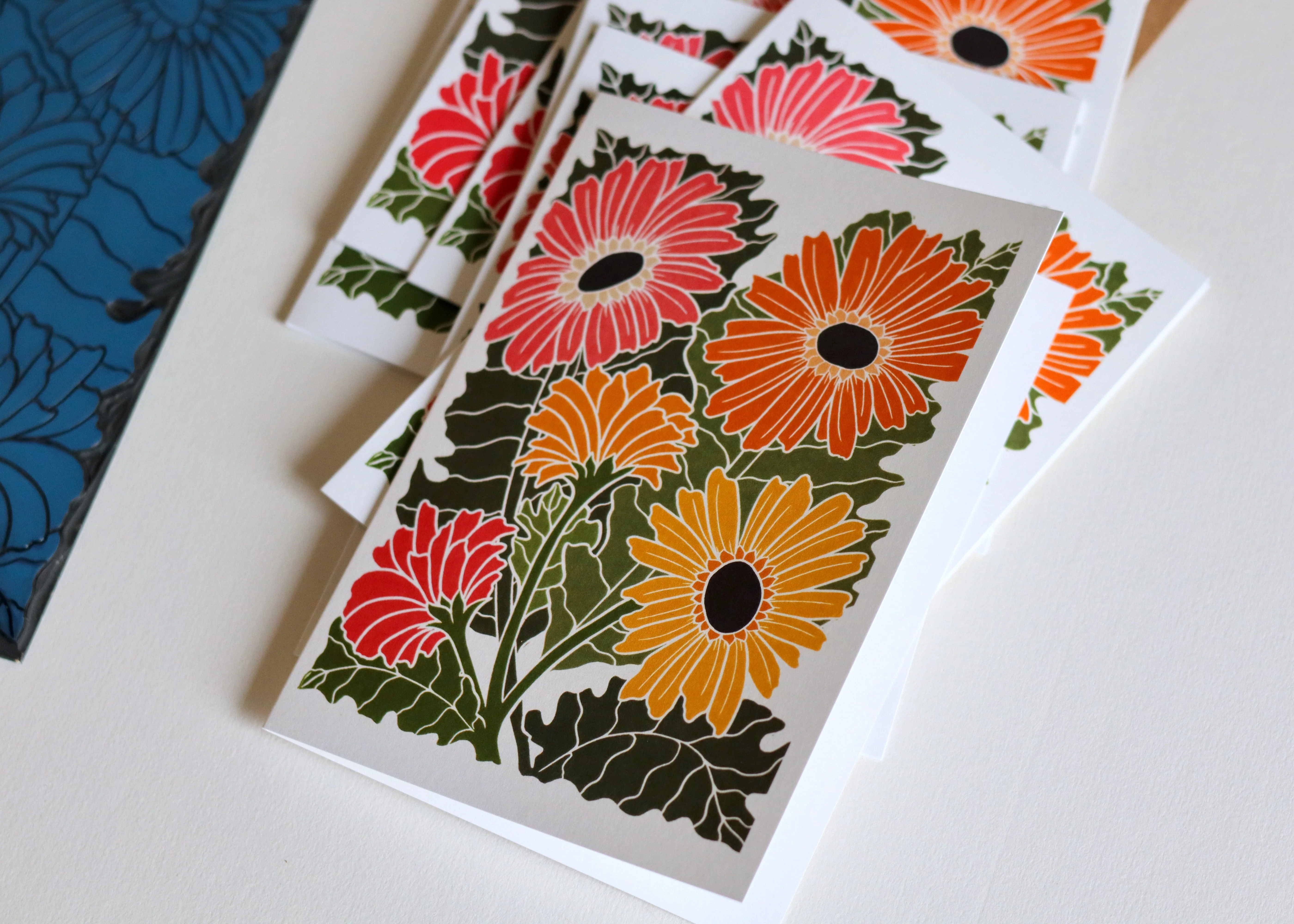 Linocut Joy Bloom Gerbera Daisies Cards | Set of 8 Notecards & Envelopes - Image 6