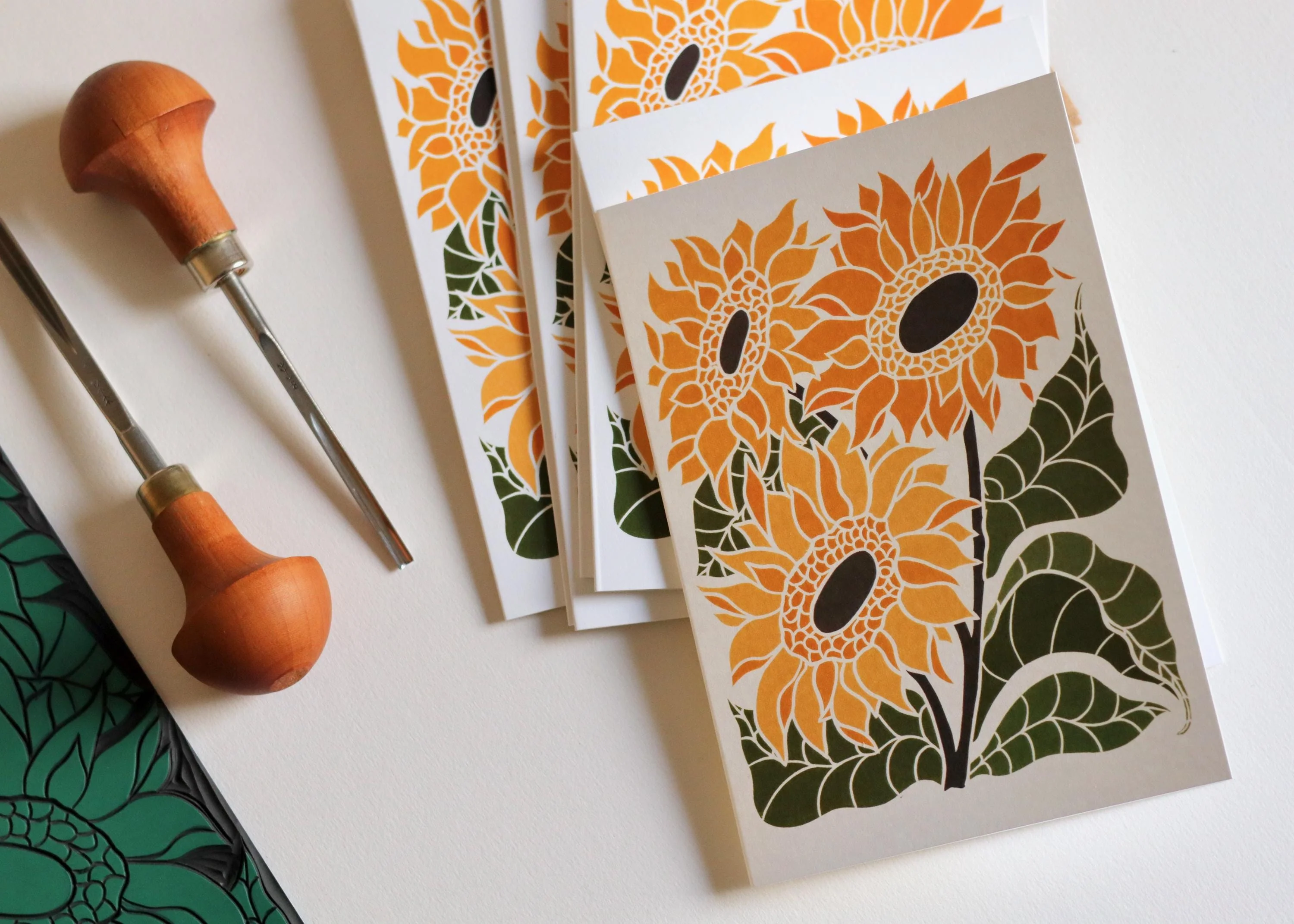 Linocut Joy Bloom Sunflower Cards | Set of 8 Notecards & Envelopes - Image 6