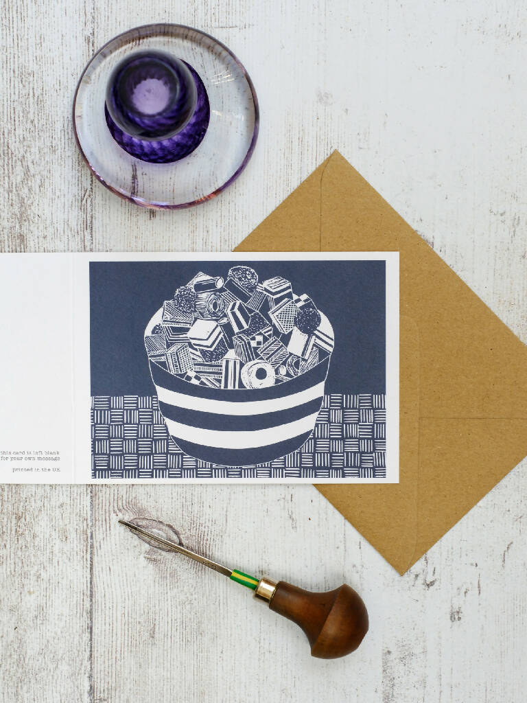 Liquorice Allsorts A6 Lino Print Greeting Card - Image 2
