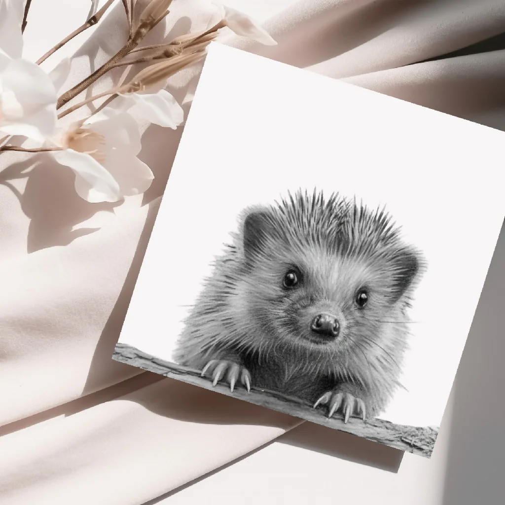Little Hedgehog Hand Drawn Greeting Card – Cute Wildlife Illustration Countryside Animal Card