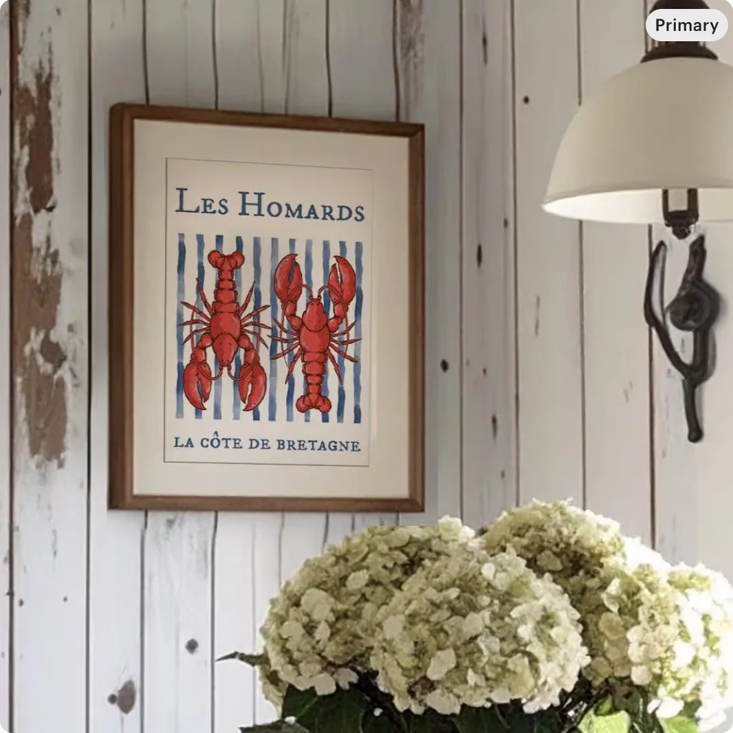 Lobster Print "Les Homards" Coastal Artwork Beach House Decor Fishermen Aesthetic - Image 3