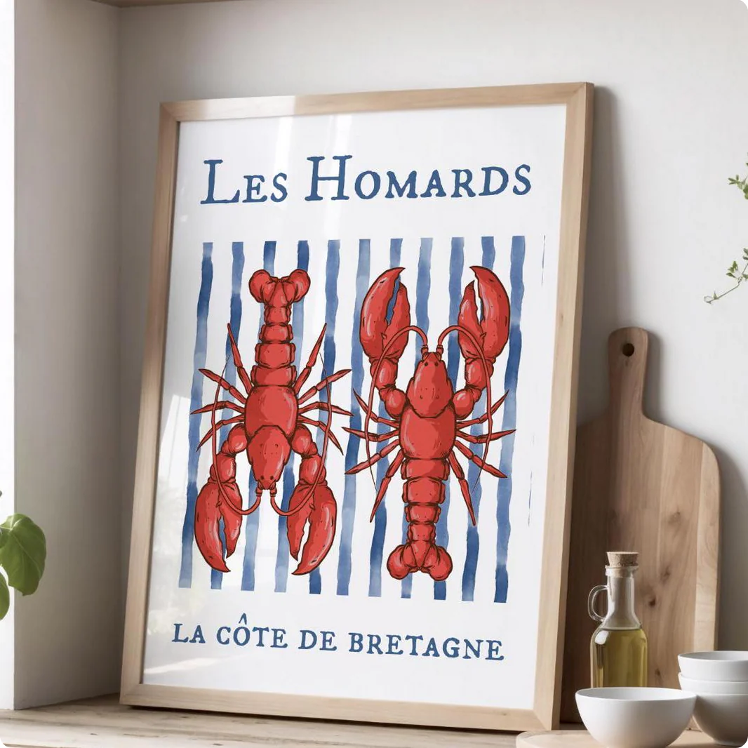 Lobster Print "Les Homards" Coastal Artwork Beach House Decor Fishermen Aesthetic - Image 4