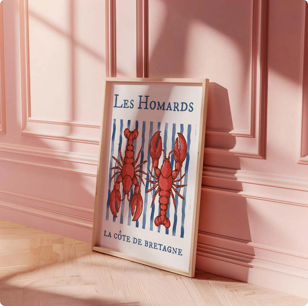 Lobster Print "Les Homards" Coastal Artwork Beach House Decor Fishermen Aesthetic - Image 8