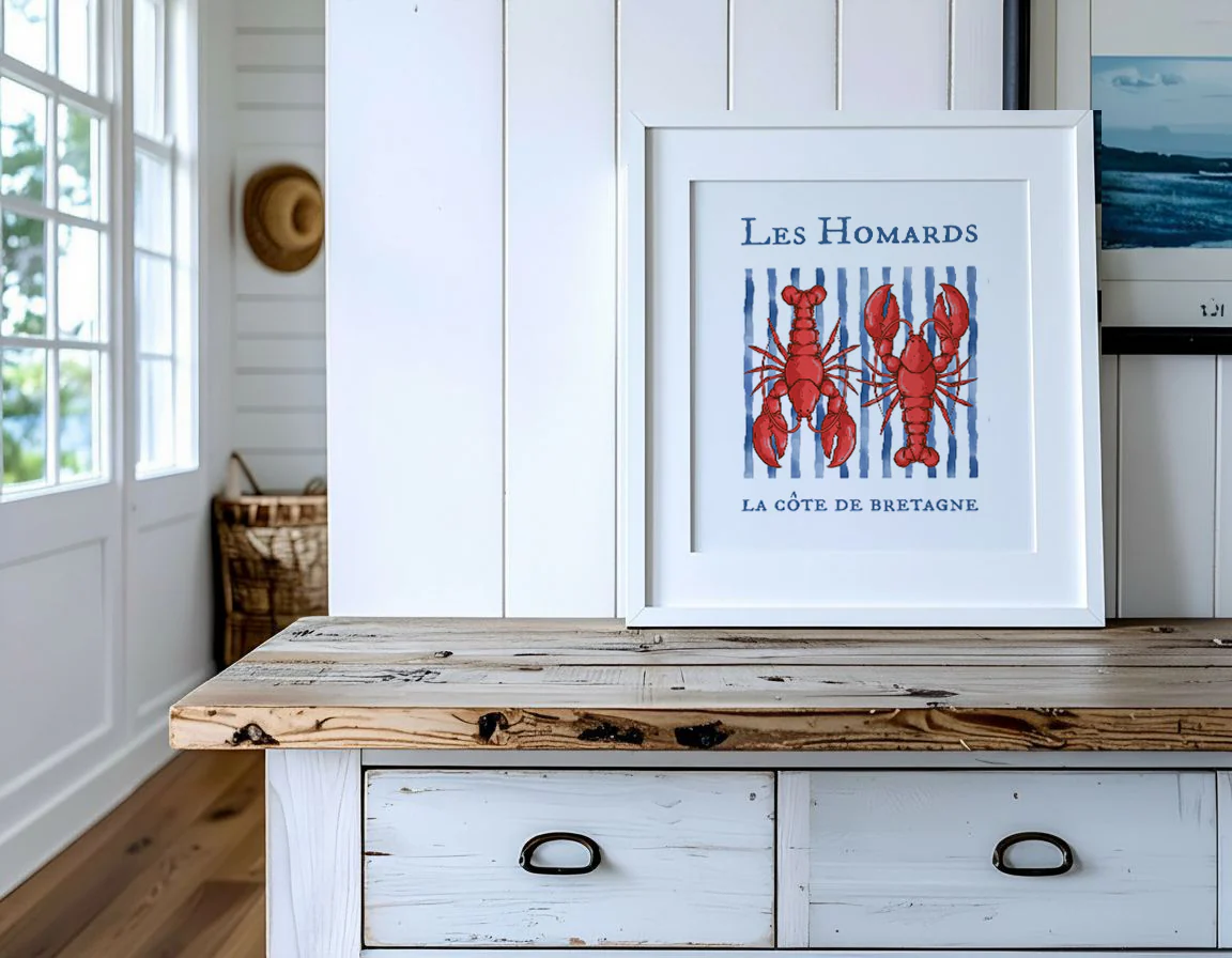 Lobster Print "Les Homards" Coastal Artwork Beach House Decor Fishermen Aesthetic - Image 9