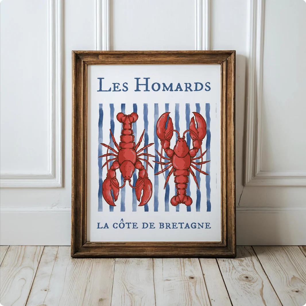 Lobster Print "Les Homards" Coastal Artwork Beach House Decor Fishermen Aesthetic - Image 2