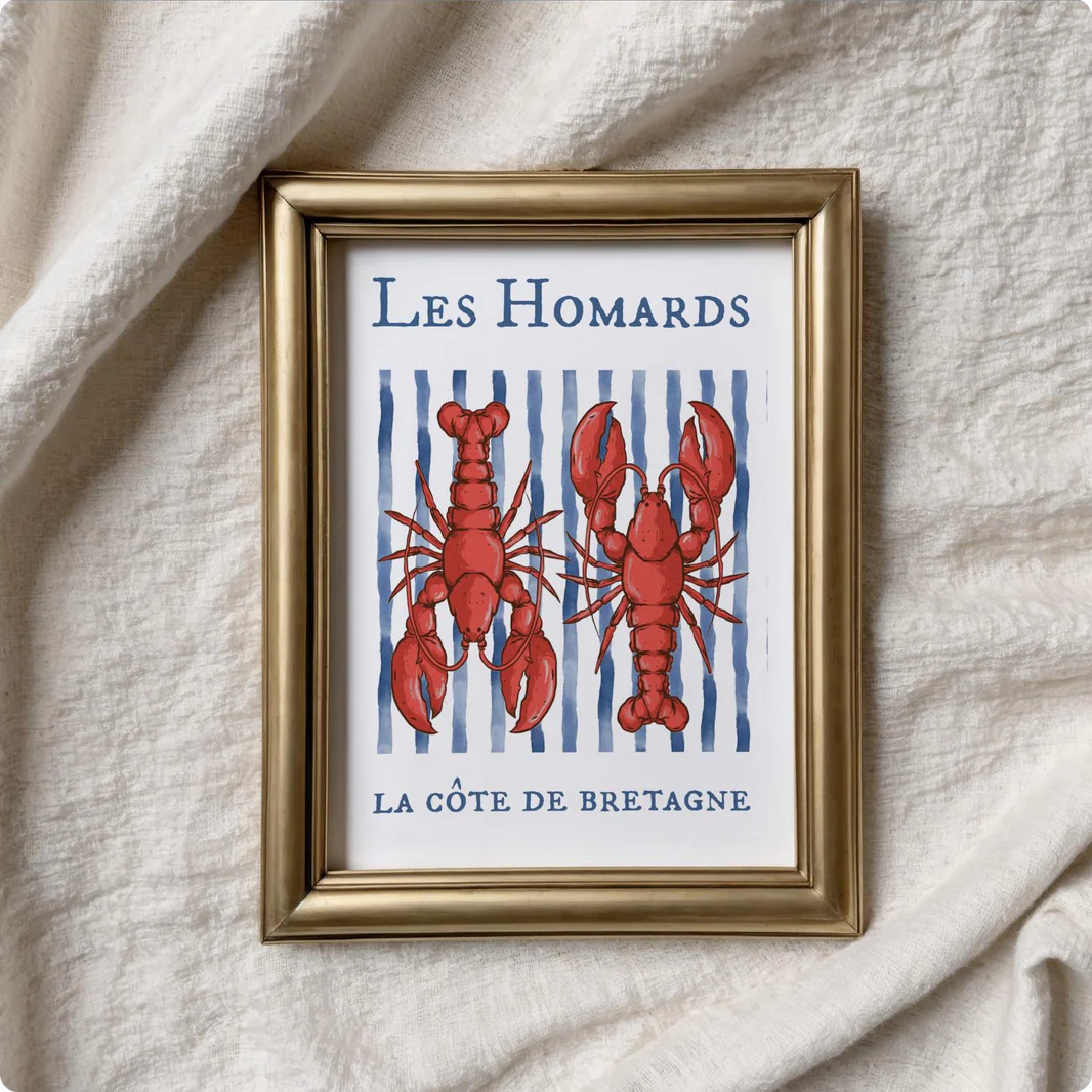 Lobster Print "Les Homards" Coastal Artwork Beach House Decor Fishermen Aesthetic - Image 7