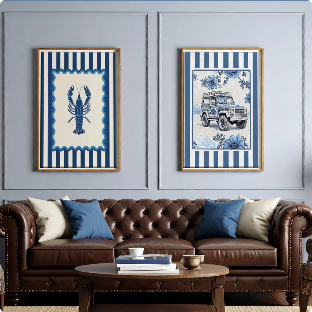 Lobster, Sardines & Coral Wall Art. Gallery Print Set of 3 - Indigo Blue - Image 7