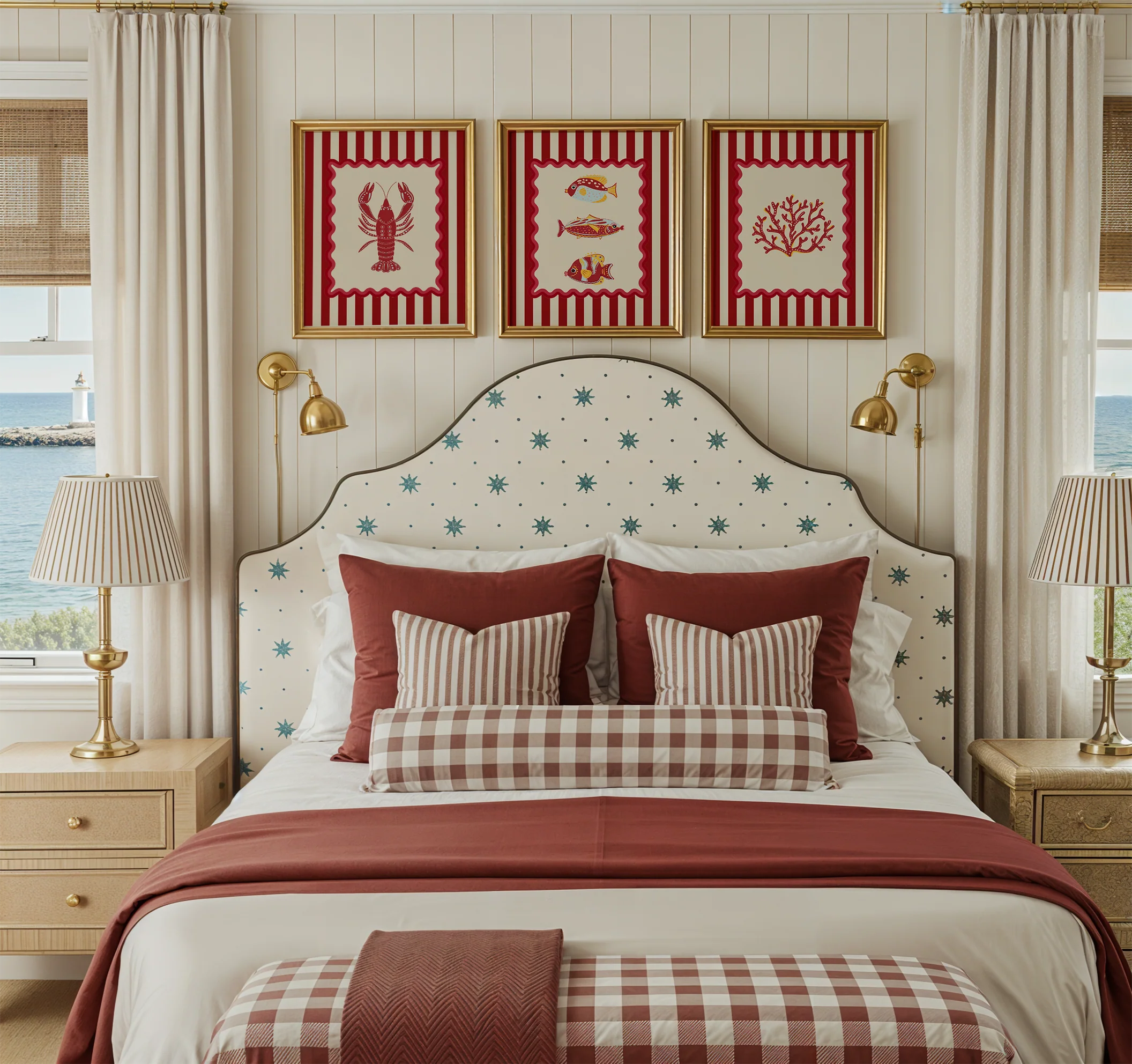 Lobster, Sardines & Coral Wall Art. Gallery Print Set of 3 - Nantucket Red - Image 5