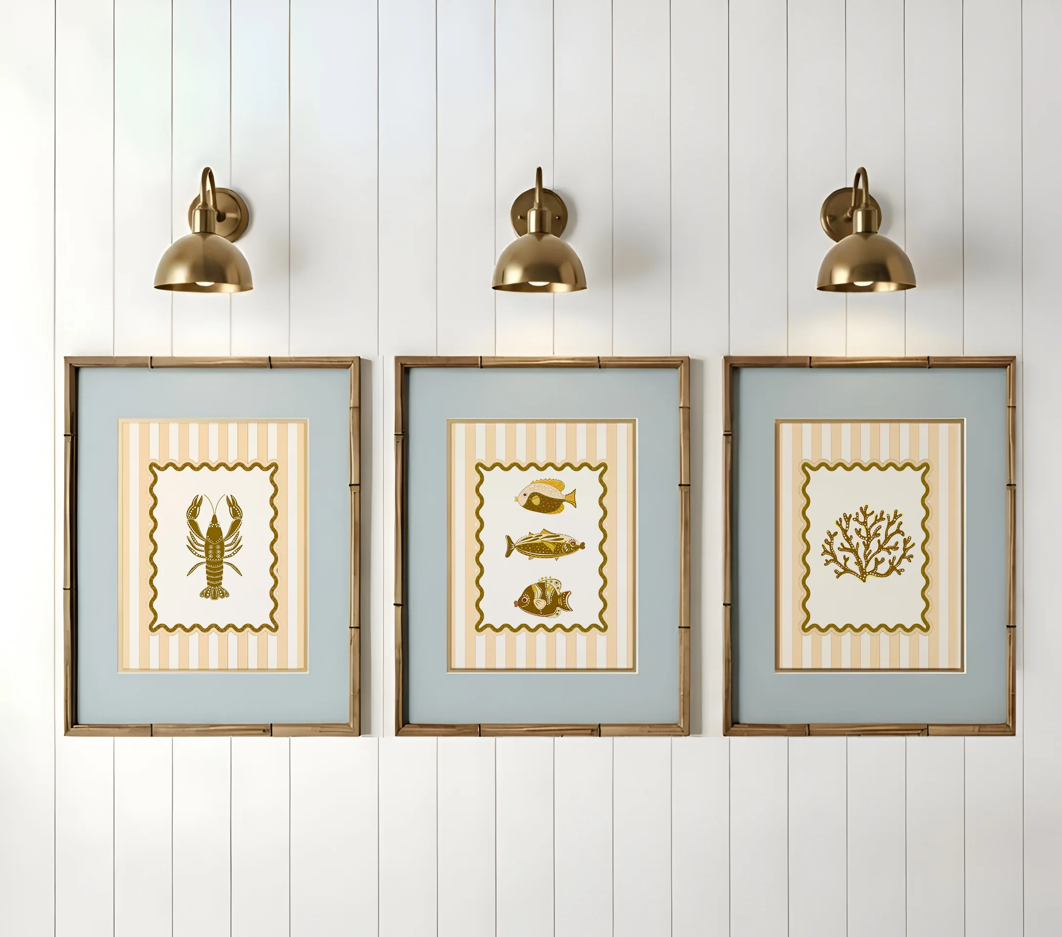 Lobster Sunshine Yellow Striped Wall Art Coastal Print Illustration Coastal Cottage Aesthetic - Image 2