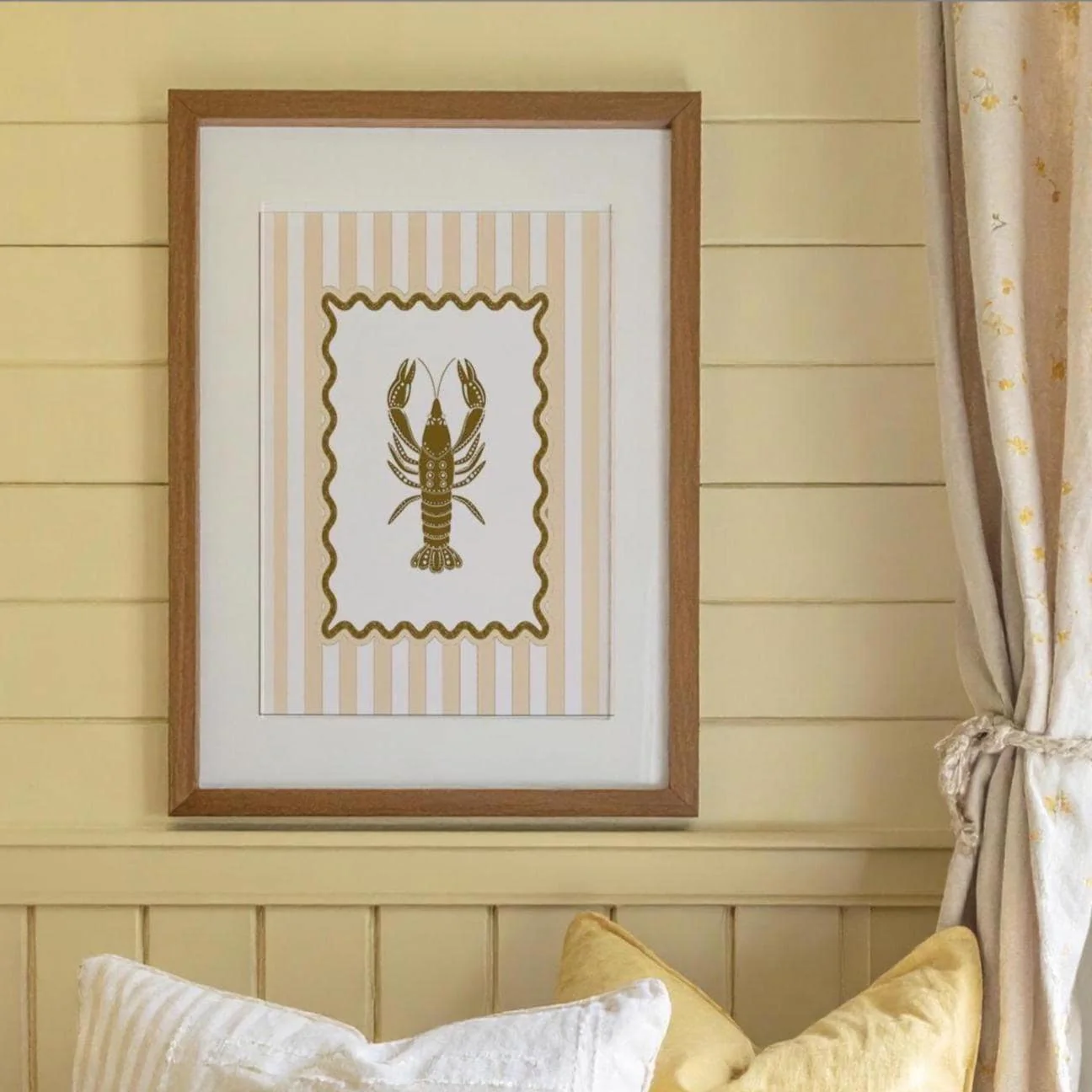 Lobster Sunshine Yellow Striped Wall Art Coastal Print Illustration Coastal Cottage Aesthetic - Image 3