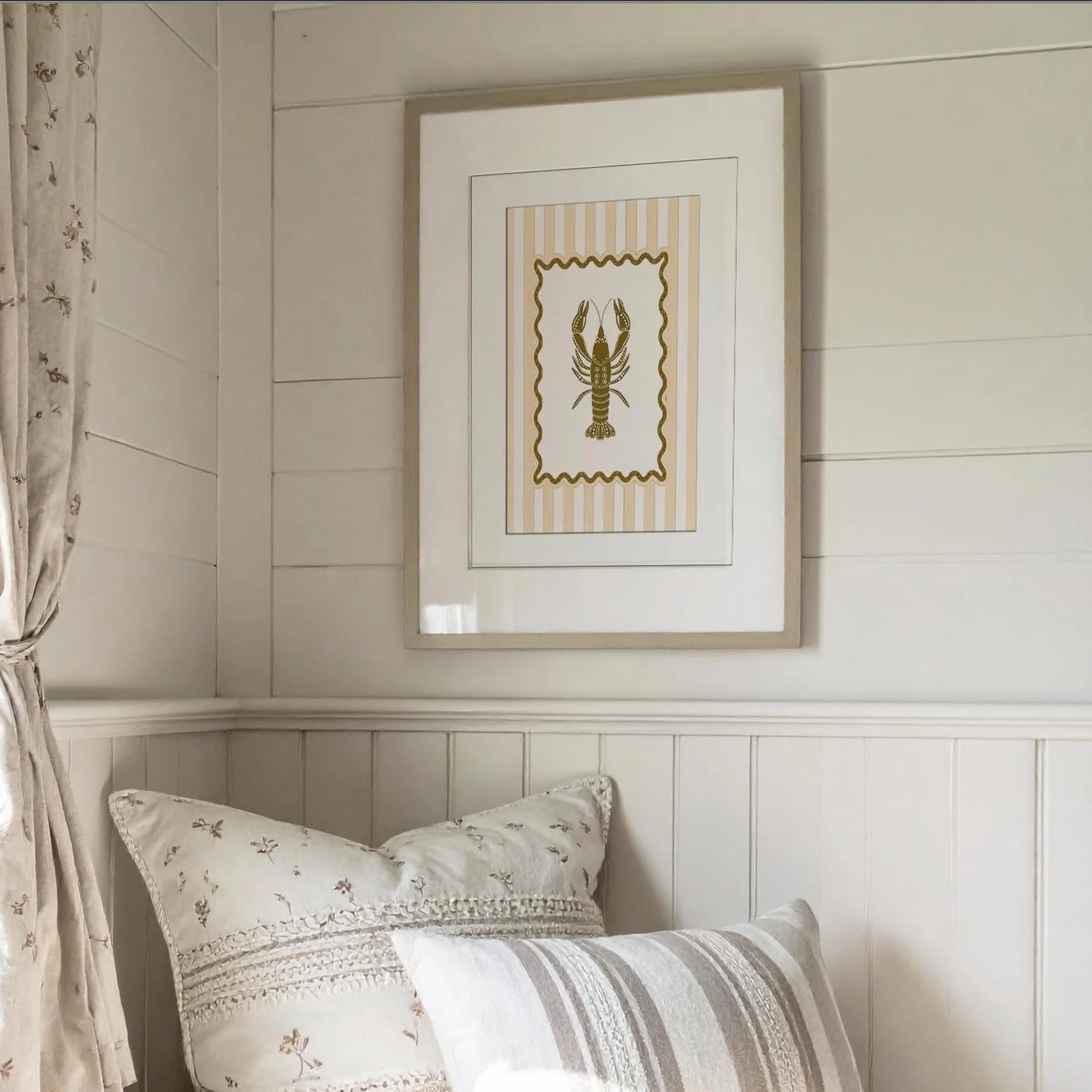 Lobster Sunshine Yellow Striped Wall Art Coastal Print Illustration Coastal Cottage Aesthetic - Image 4