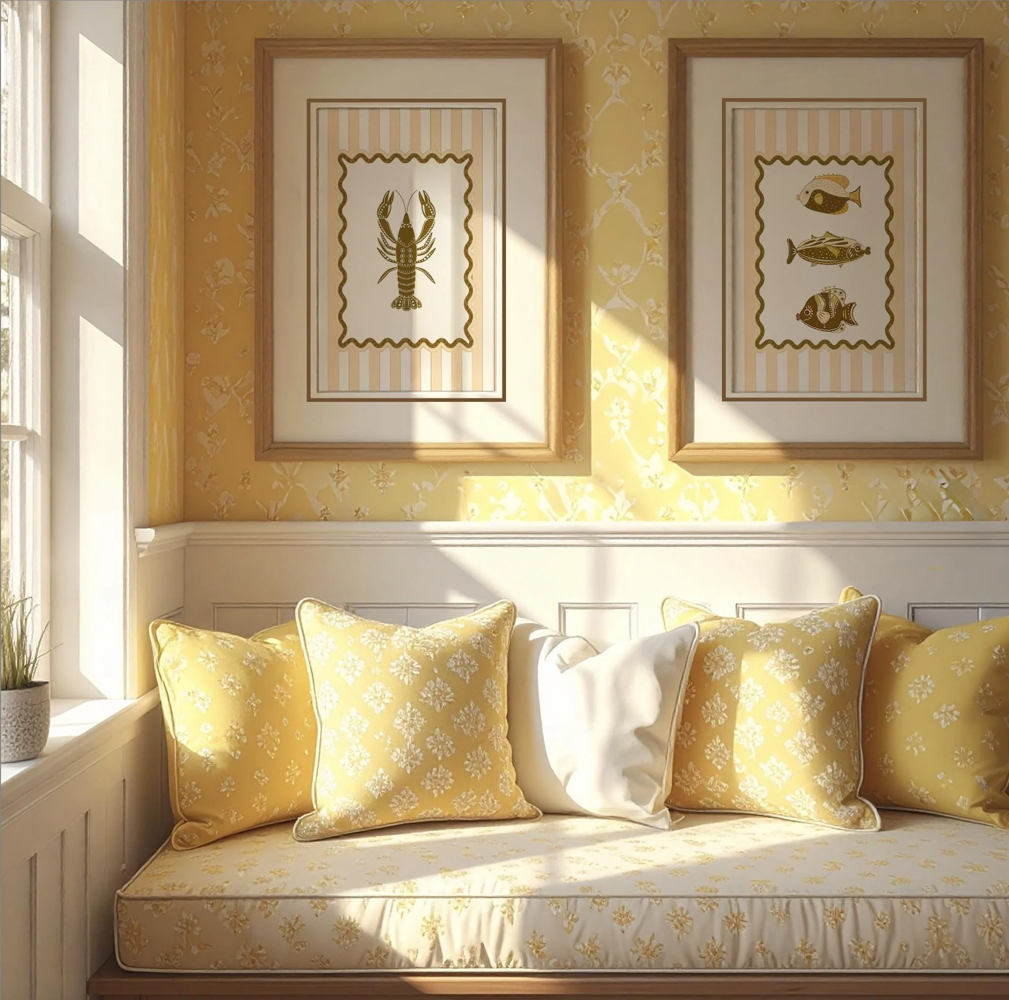 Lobster Sunshine Yellow Striped Wall Art Coastal Print Illustration Coastal Cottage Aesthetic - Image 5
