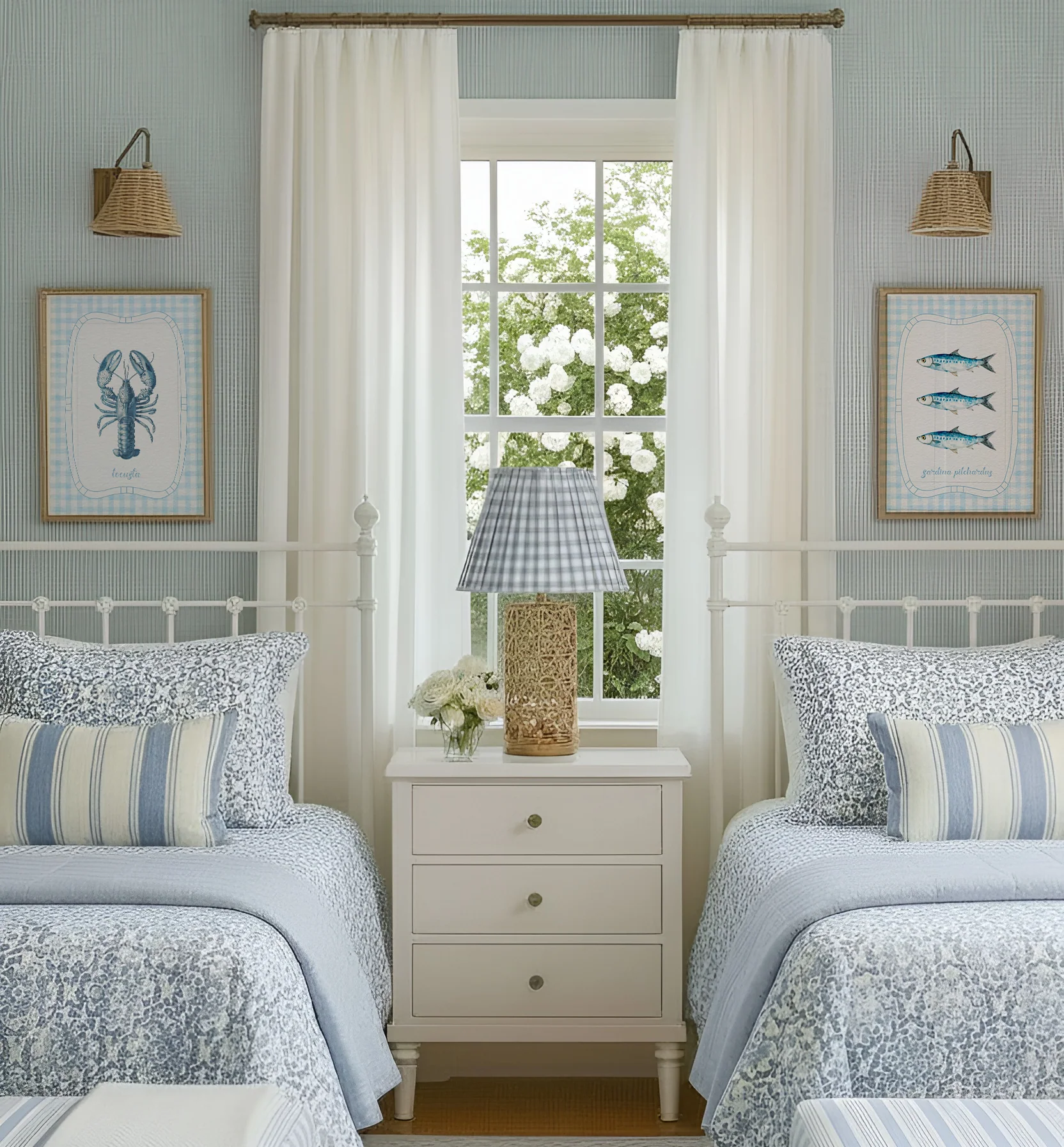 Lobster Wall Art Coastal Seaside Print Gingham Blue White Artwork - Image 2