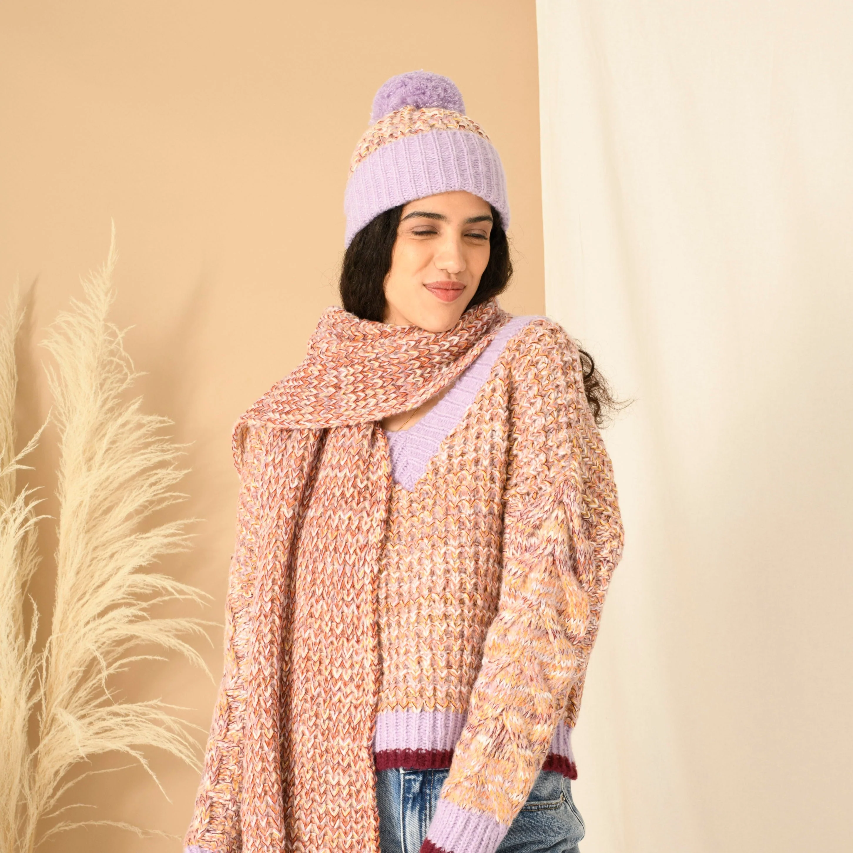 Lolly Beanie Bobble Hat - Lilac - Image 3