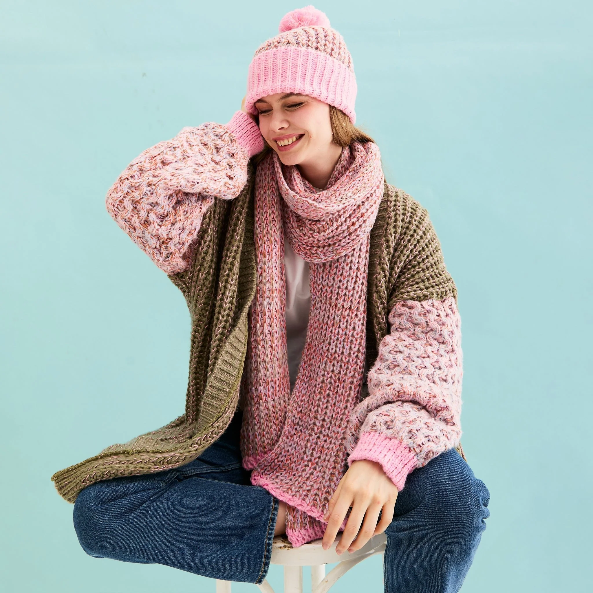 Lolly Hat Twist Bobble Pink Beanie - Image 6