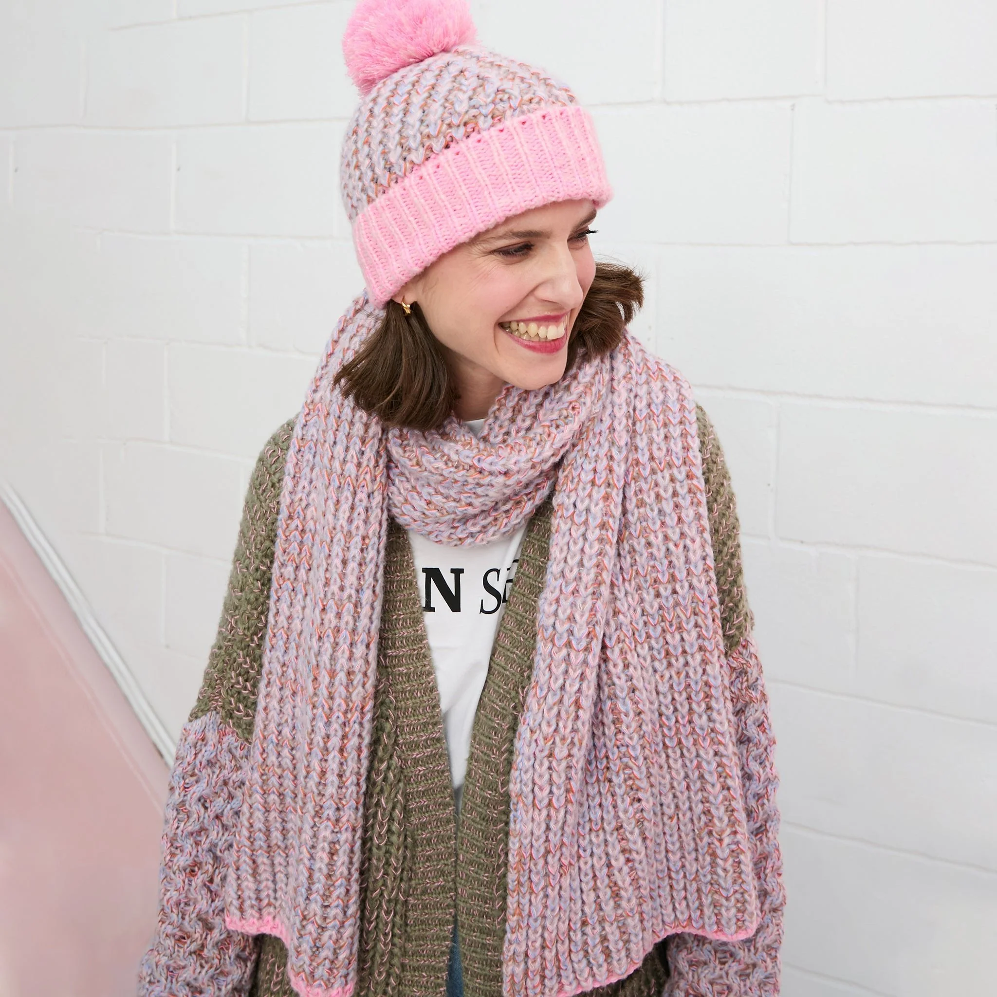 Lolly Hat Twist Bobble Pink Beanie - Image 9