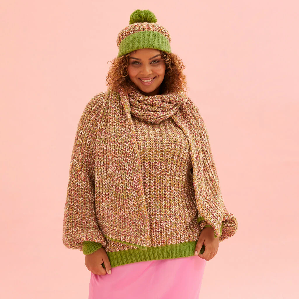 Lolly Twist Beanie Bobble Knitted Hat - Olive Green - Image 3