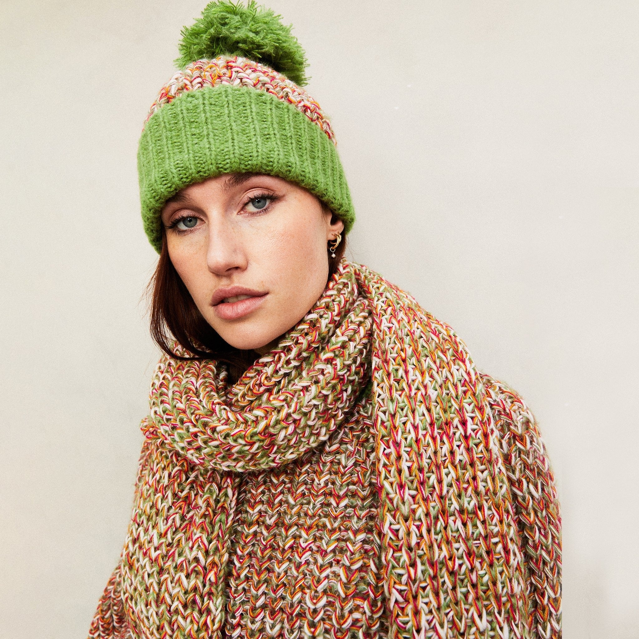 Lolly Twist Beanie Bobble Knitted Hat - Olive Green - Image 6