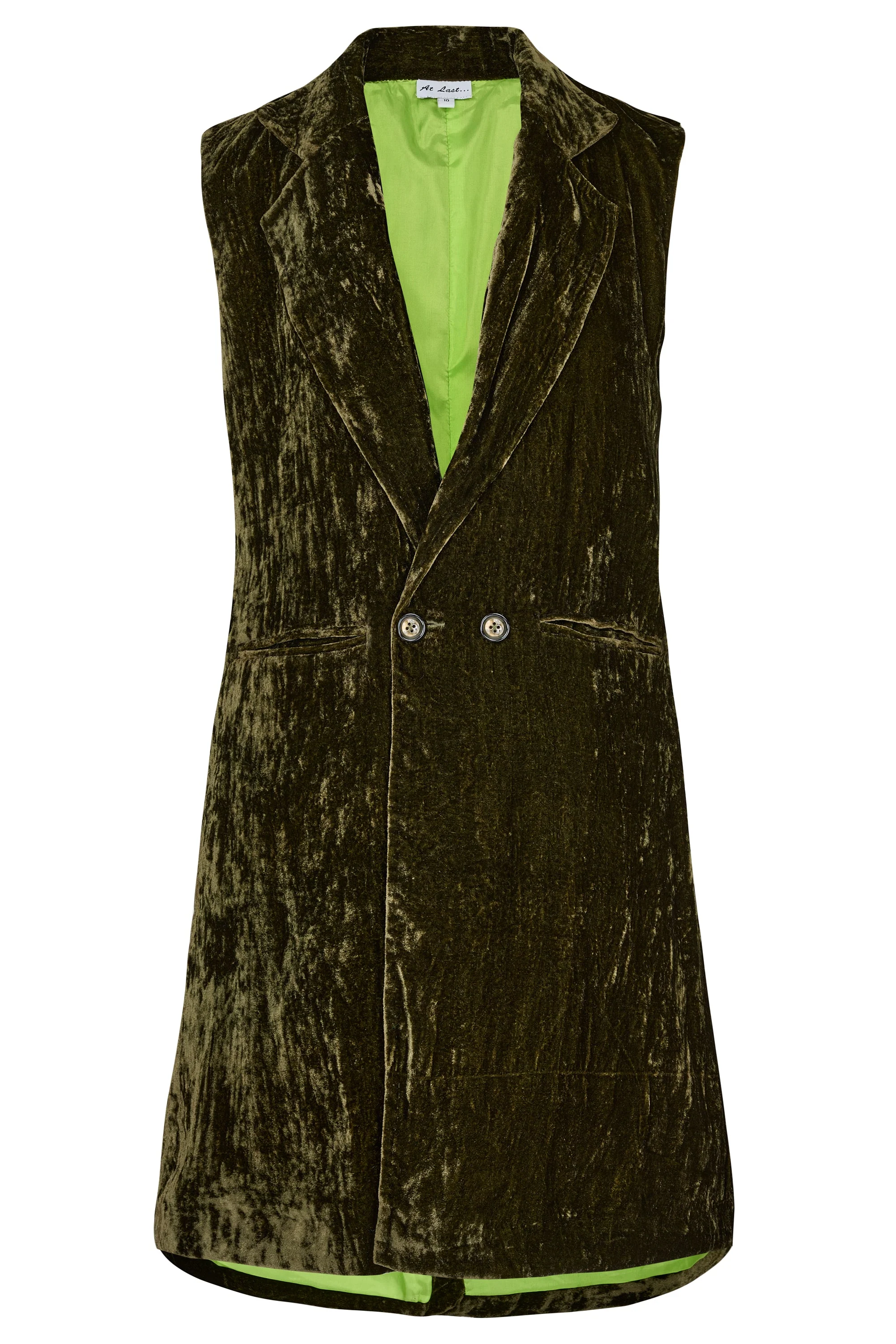 Long Silk Velvet Waistcoat In Olive Green - Image 3