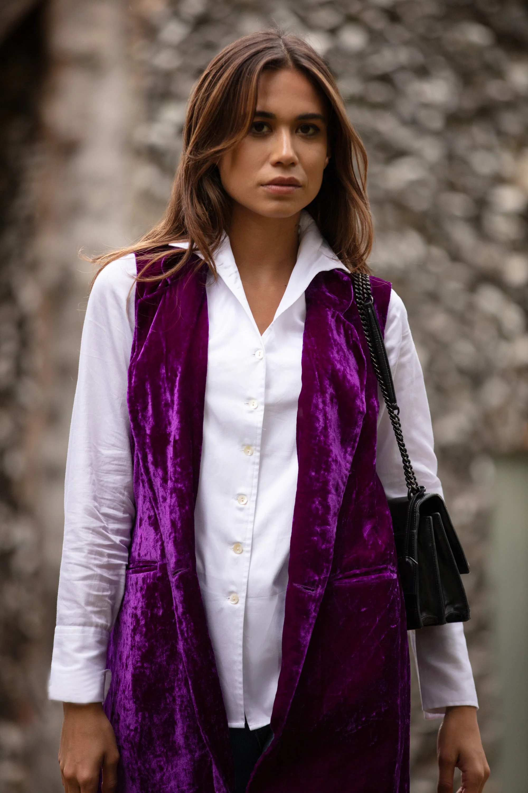 Long Silk Velvet Waistcoat In Violet - Image 2