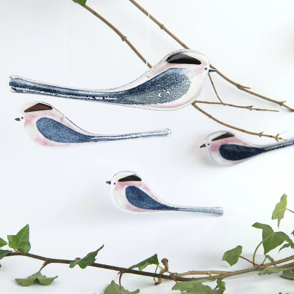 Long tailed-tit, a hanging glass bird decoration - Image 2