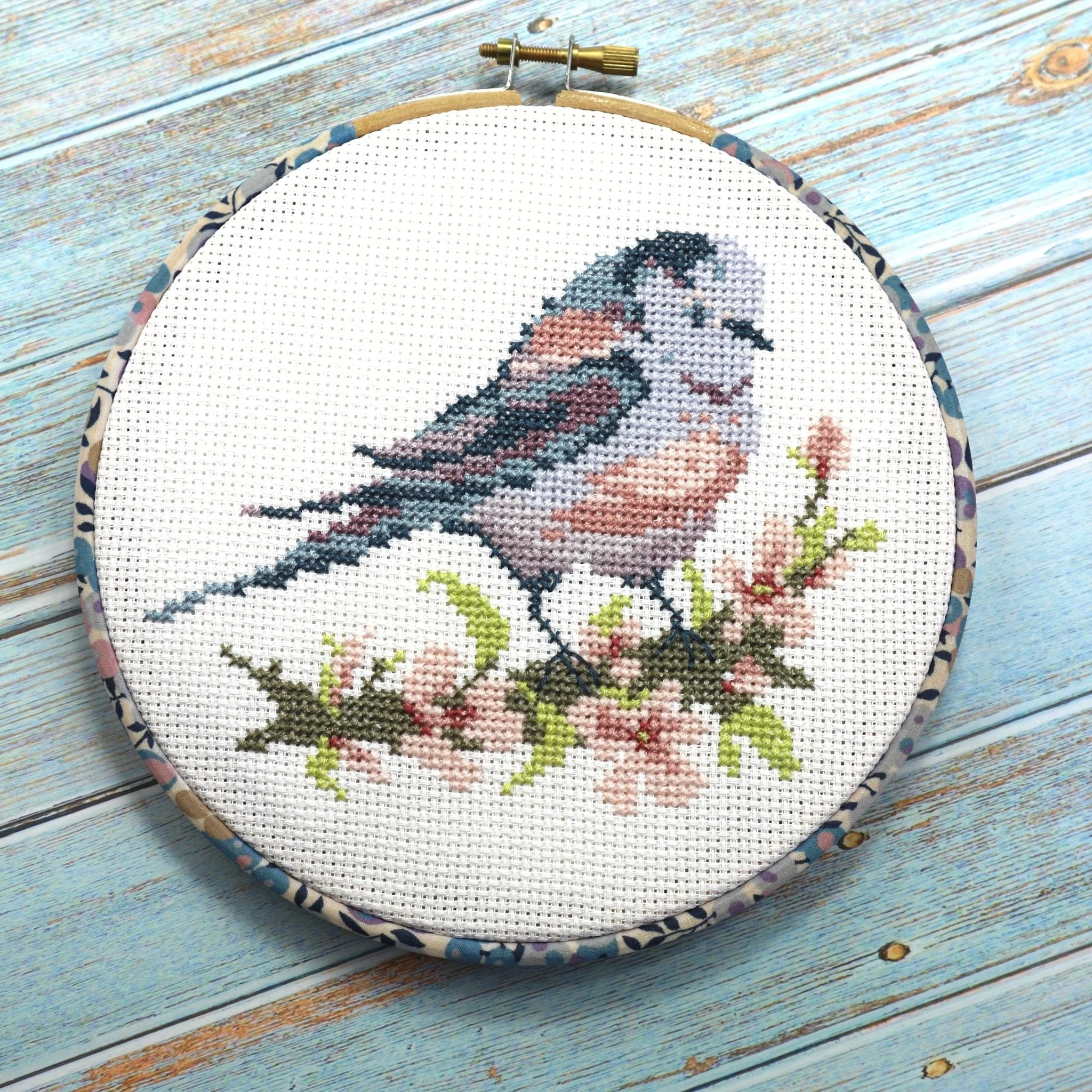 Long-tailed Tit with Pink Blossom , Cross Stitch Embroidery Hoop Wall Hanging Kit - Image 10