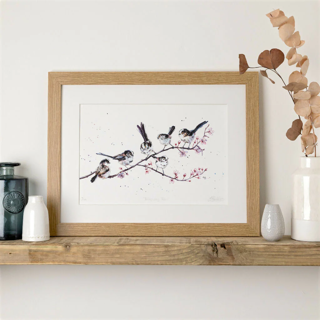 Long-Tailed Tits Limited Edition Print 'Telling Long Tails' | Jina Gelder Illustration
