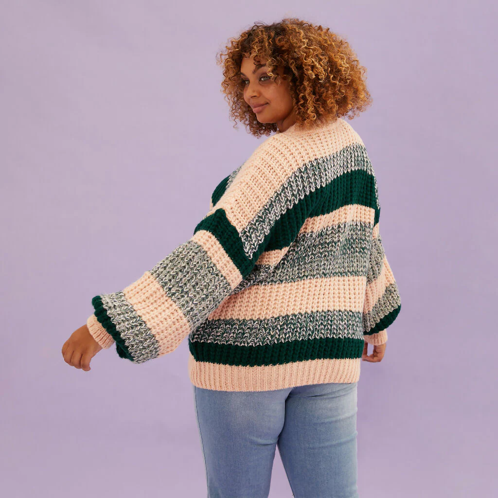 Louise Stripe Balloon Sleeve Jumper - Bottle Green - Image 3