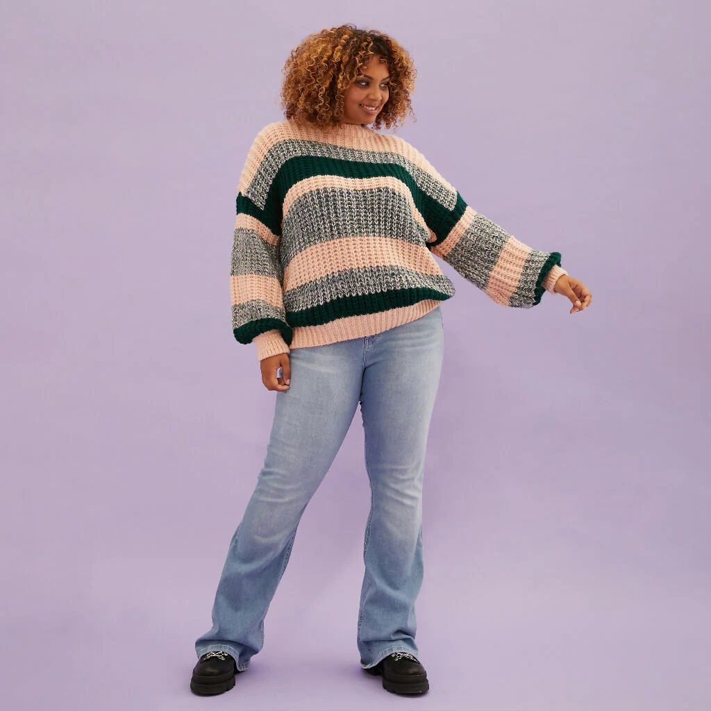 Louise Stripe Balloon Sleeve Jumper - Bottle Green - Image 4