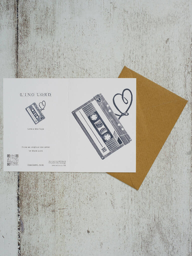 Love a Mix Tape A6 Lino Print Greeting Card - Image 3