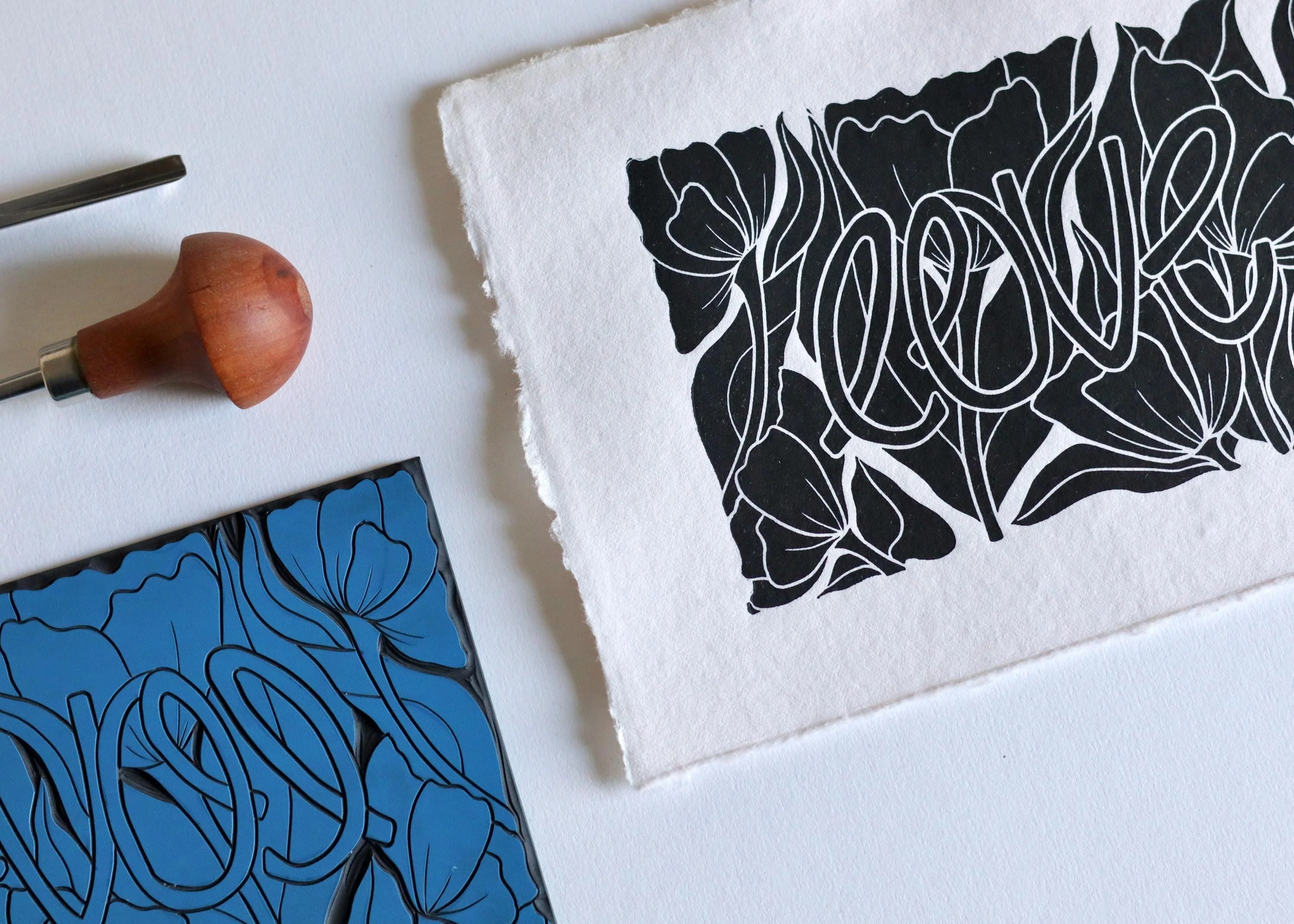 Love Amongst the Flowers Linocut Print | Handprinted A5 Art Print on Cotton Rag Paper - Image 6