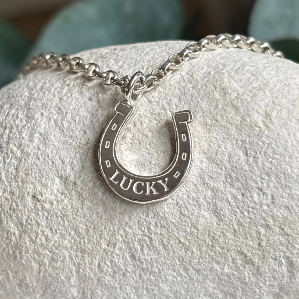 Lucky Horse Shoe Charm Necklace - Sterling Silver - Image 3