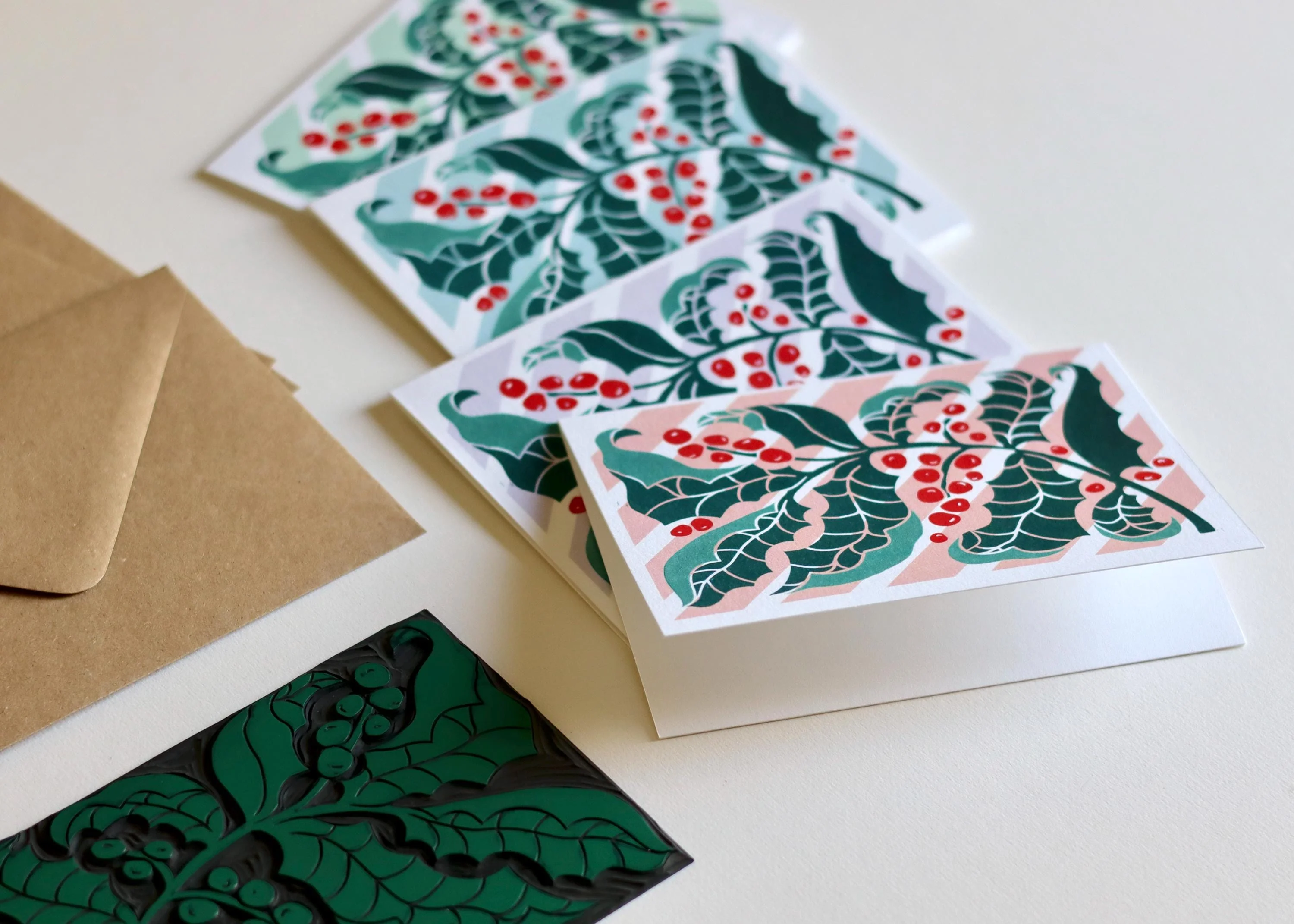 Luxury Candy Stripes & Holly Leaves Christmas Card | Set of 4 Cards & Envelopes - Image 8