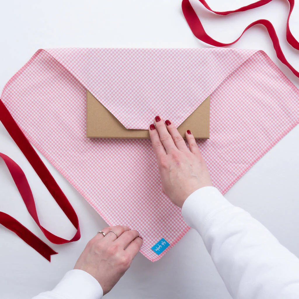 Luxury Reusable Gingham Fabric Gift Wrap with Velvet Ribbon Ties - Image 3
