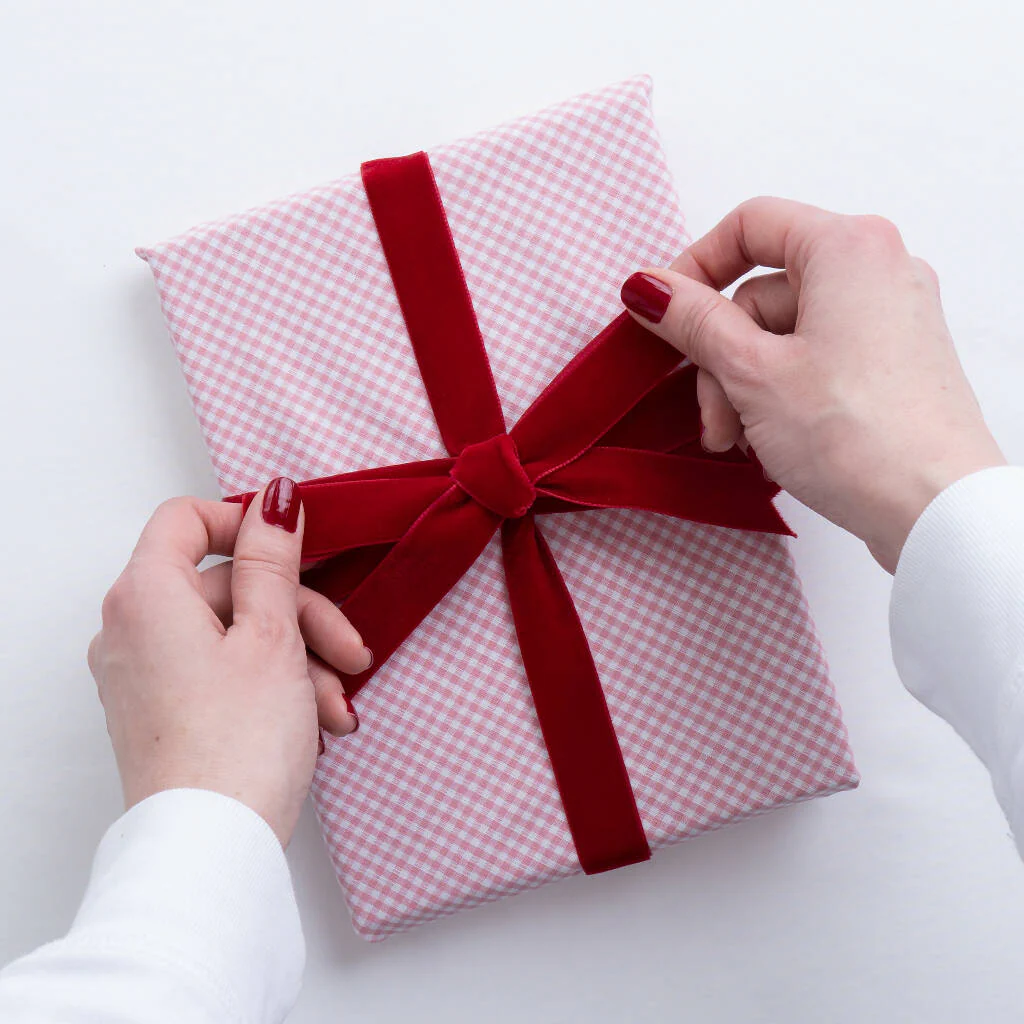 Luxury Reusable Gingham Fabric Gift Wrap with Velvet Ribbon Ties - Image 7