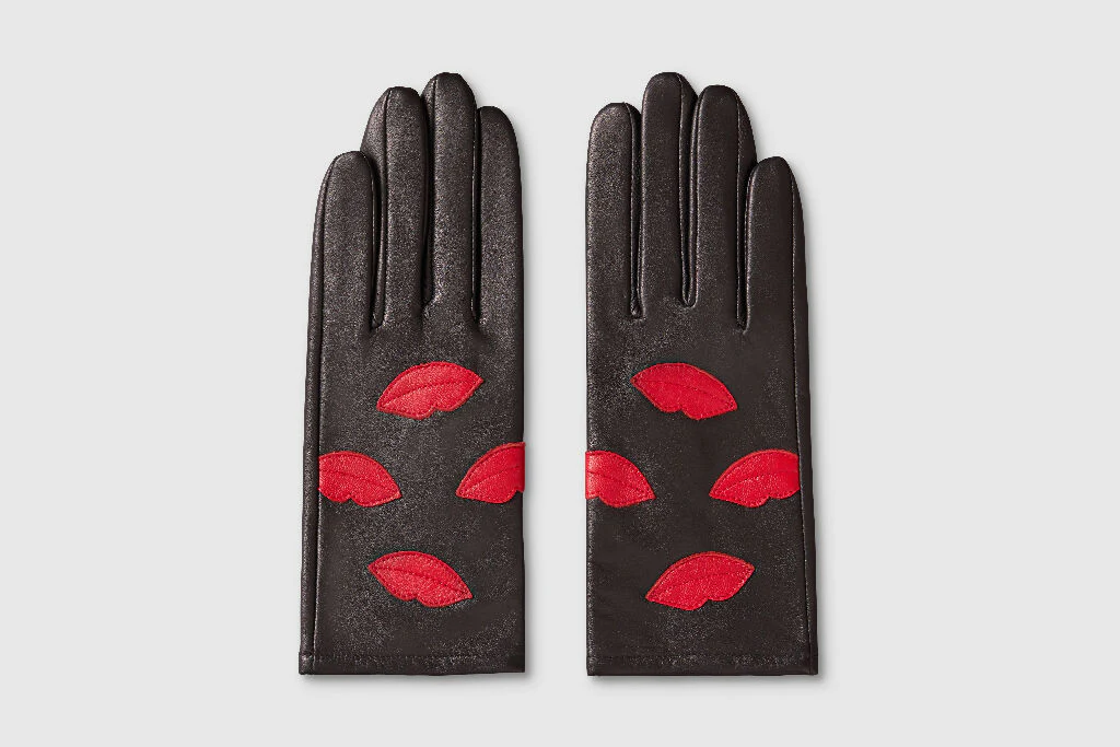 Mabel Sheppard Black + Red Kisses Lips Leather Gloves - Image 3