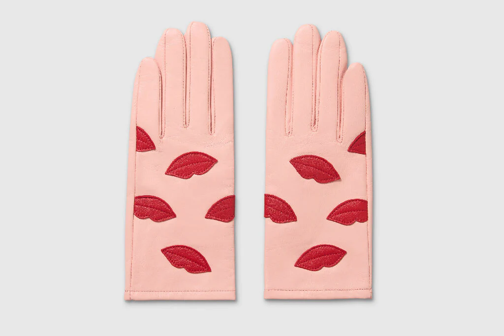 Mabel Sheppard Pink + Red Kisses Lips Leather Gloves - Image 2