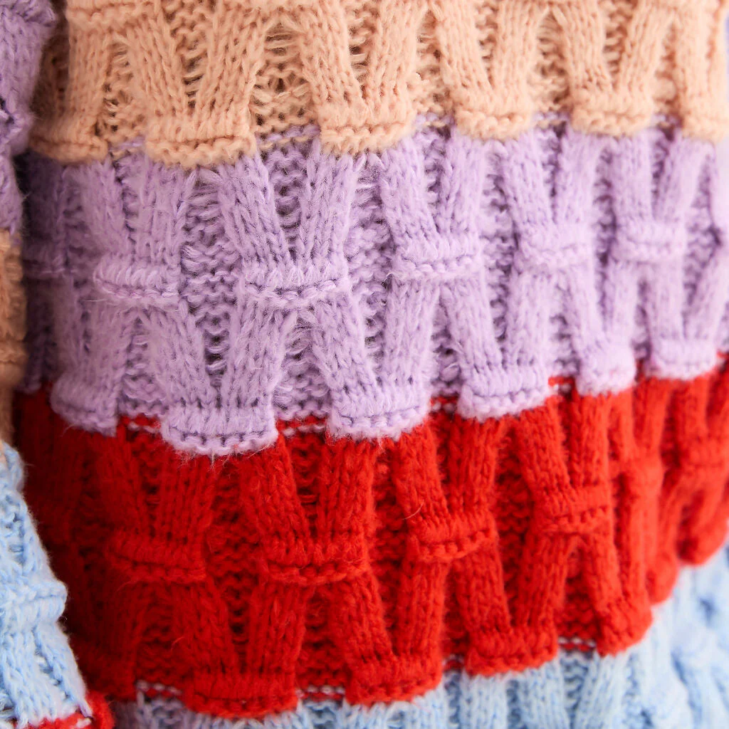 Mandy Criss-Cross Stitch Balloon Sleeve Stripe Jumper - Orange - Image 11