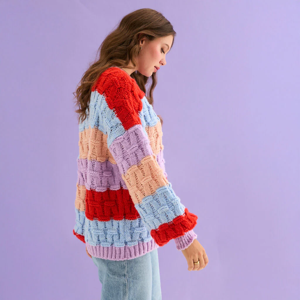 Mandy Criss-Cross Stitch Balloon Sleeve Stripe Jumper - Orange - Image 3