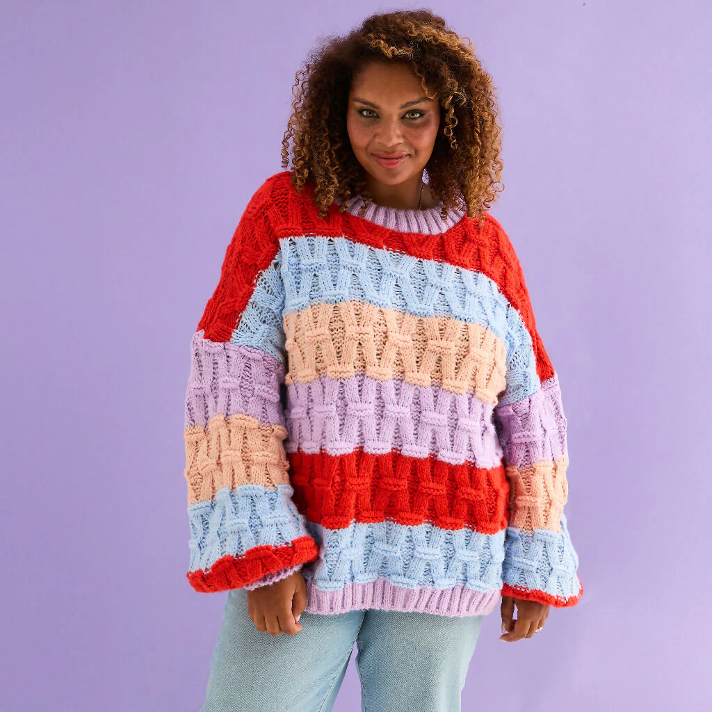 Mandy Criss-Cross Stitch Balloon Sleeve Stripe Jumper - Orange - Image 7